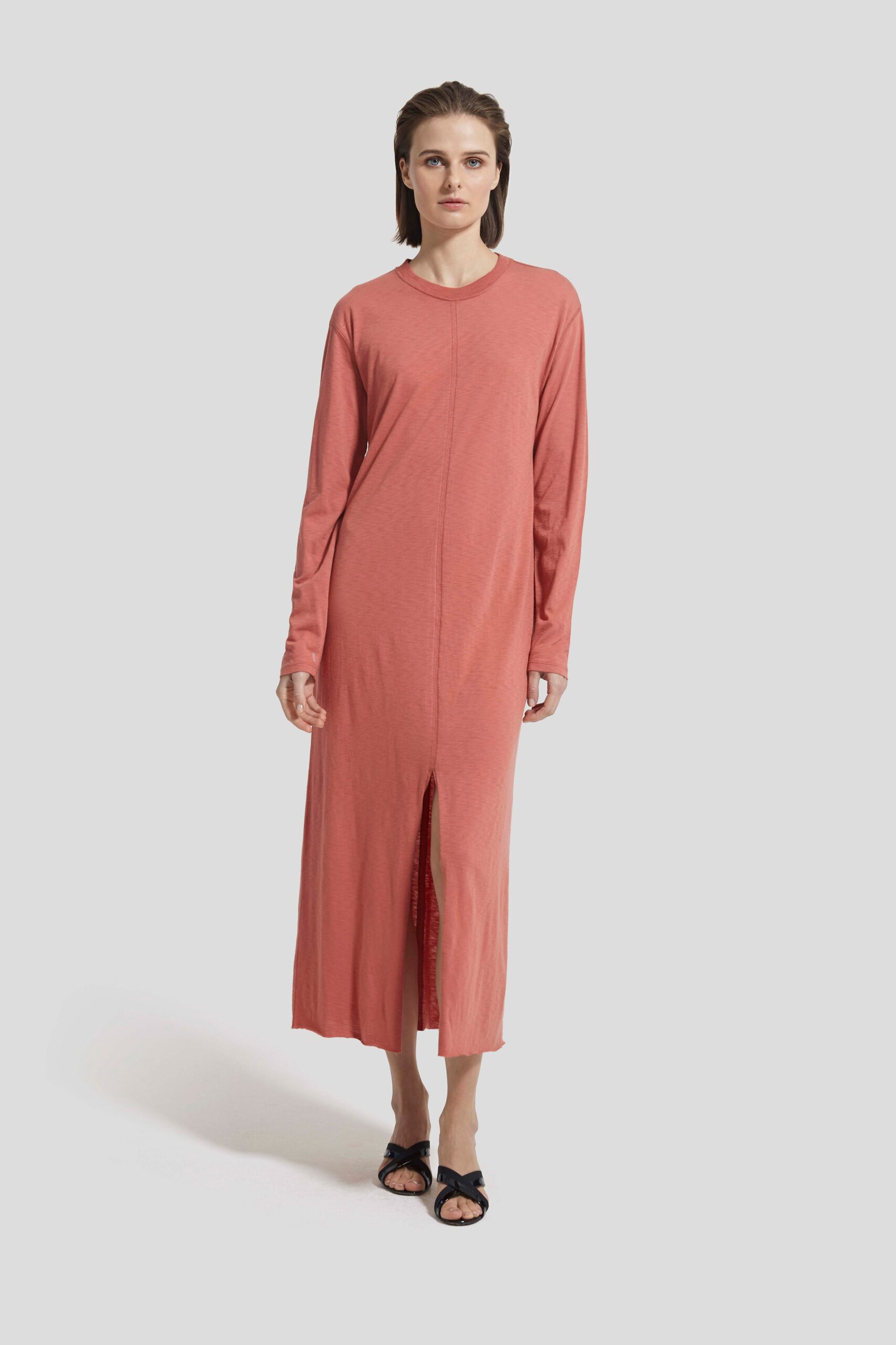 coral relaxed long-sleeve dress