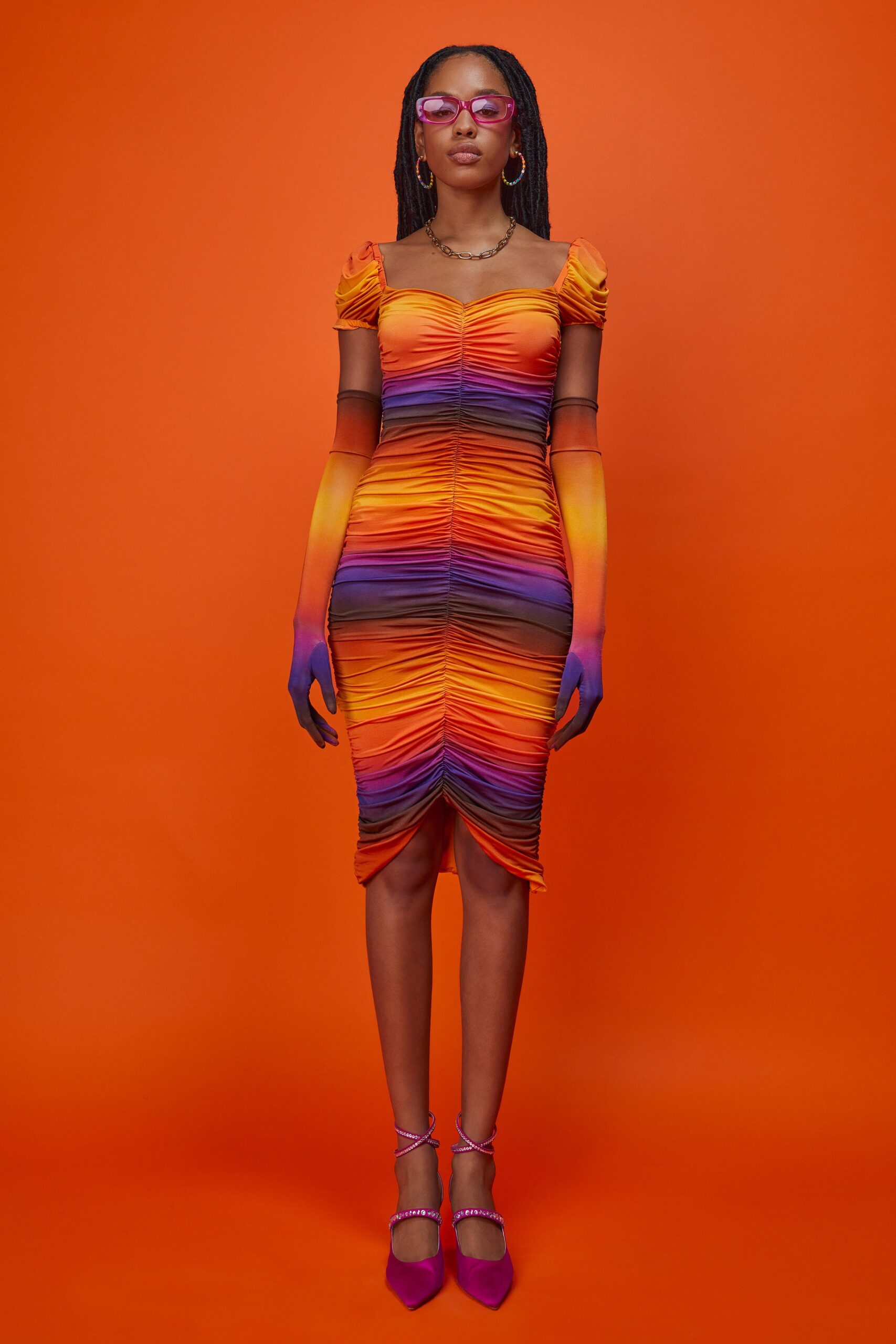 fitted ruched midi dress