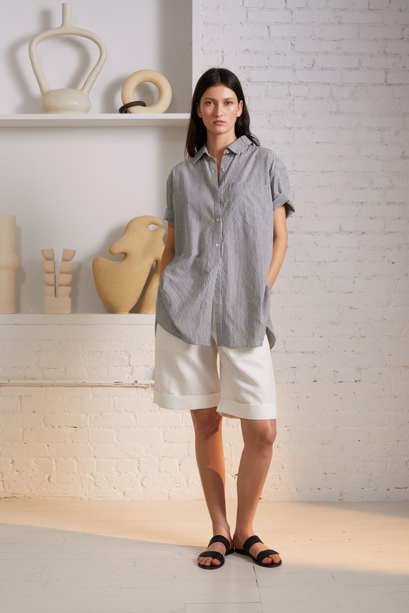 relaxed striped shirt and shorts