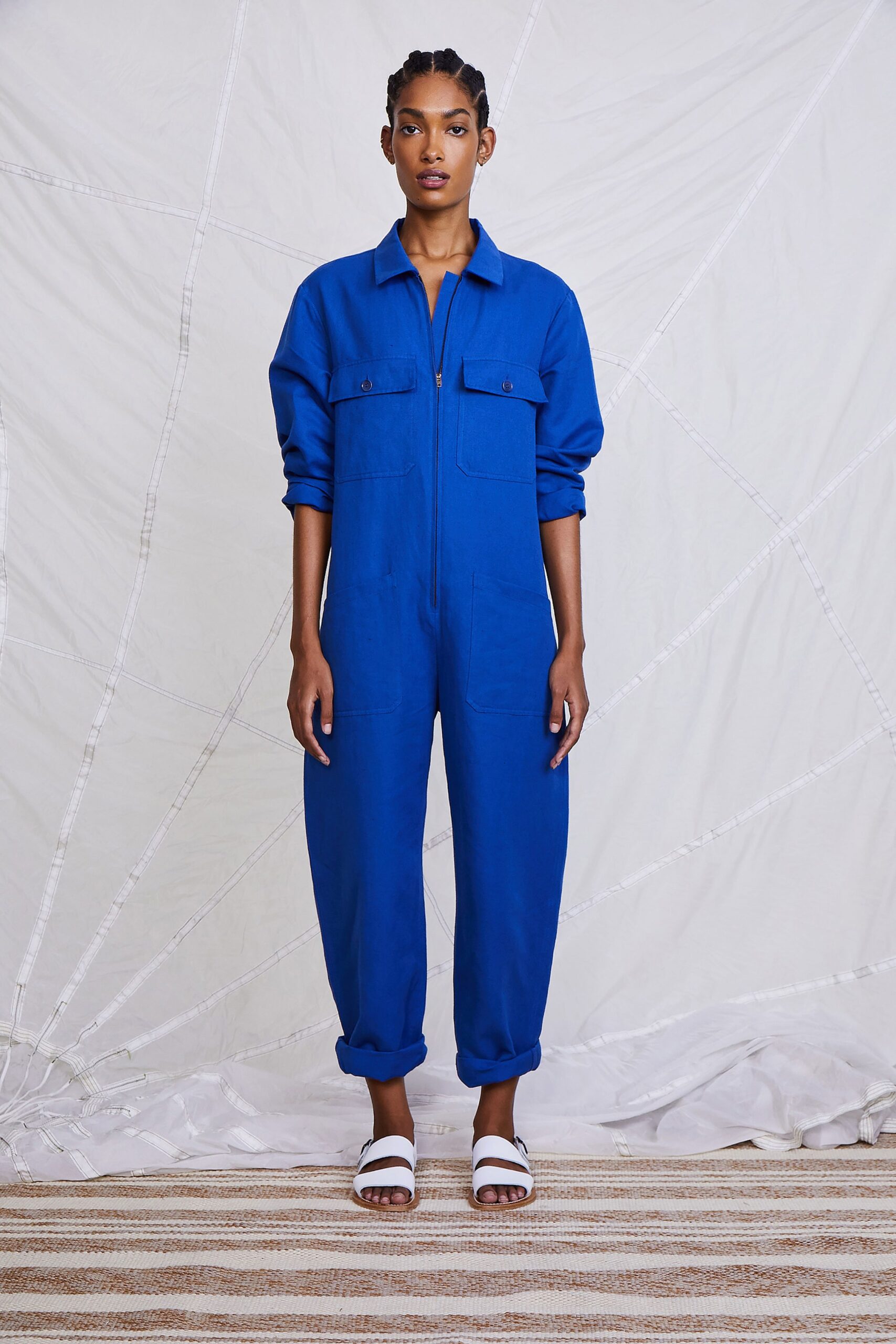 blue relaxed cotton jumpsuit