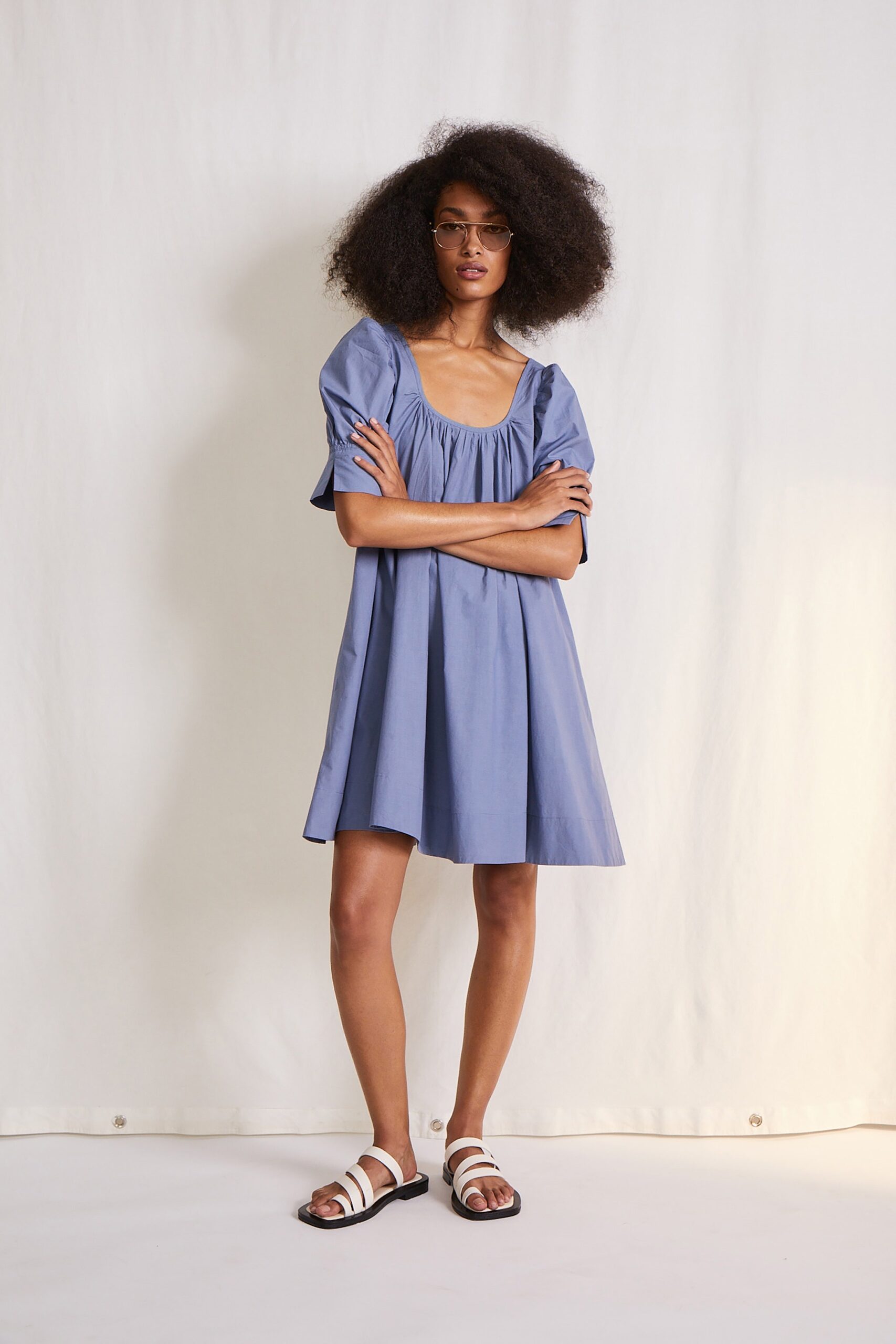 blue relaxed cotton mini dress