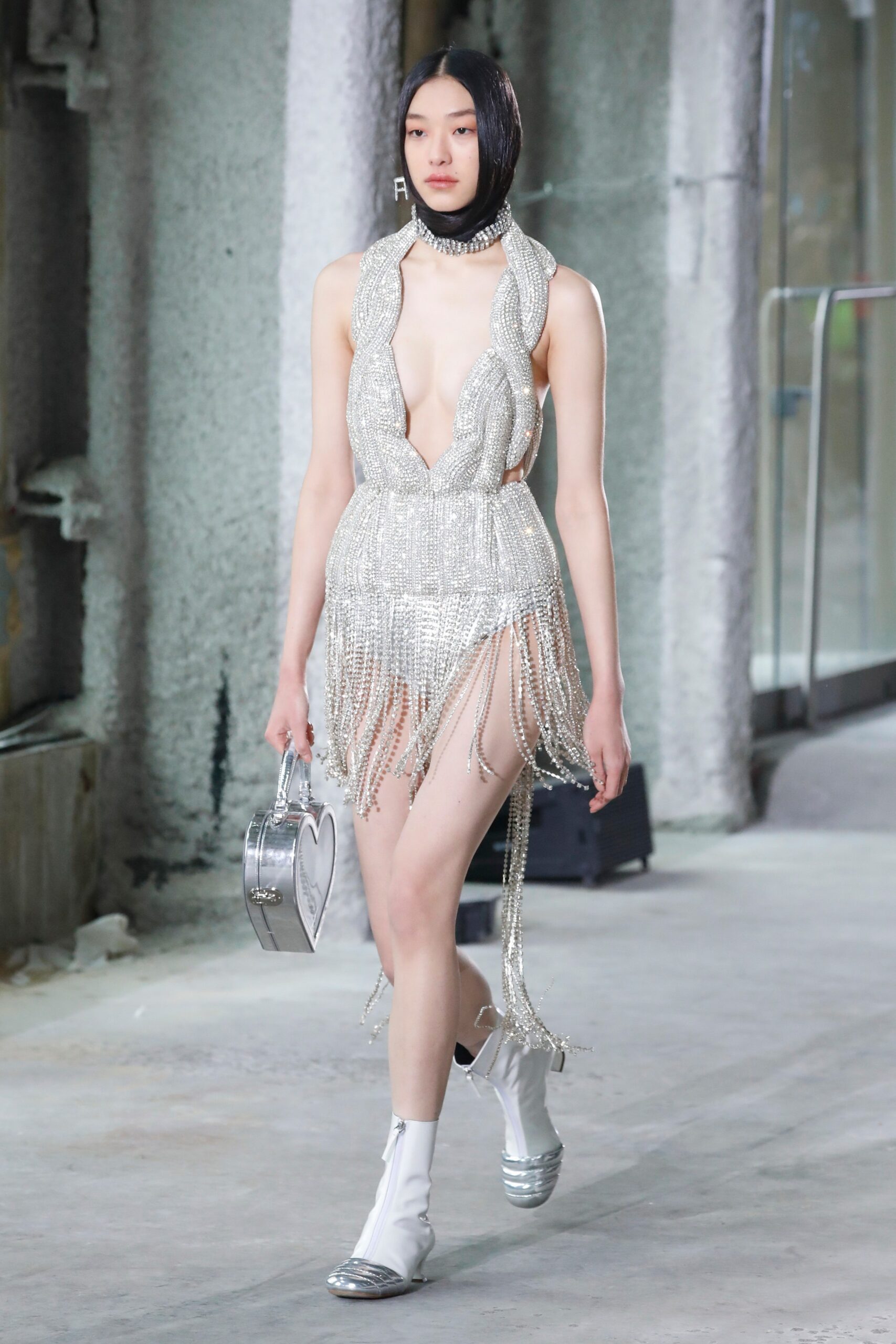 silver fringed mini dress