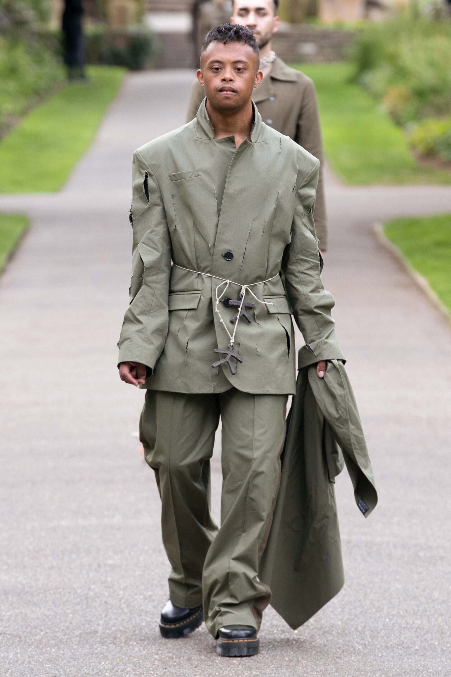 green relaxed jacket and pants