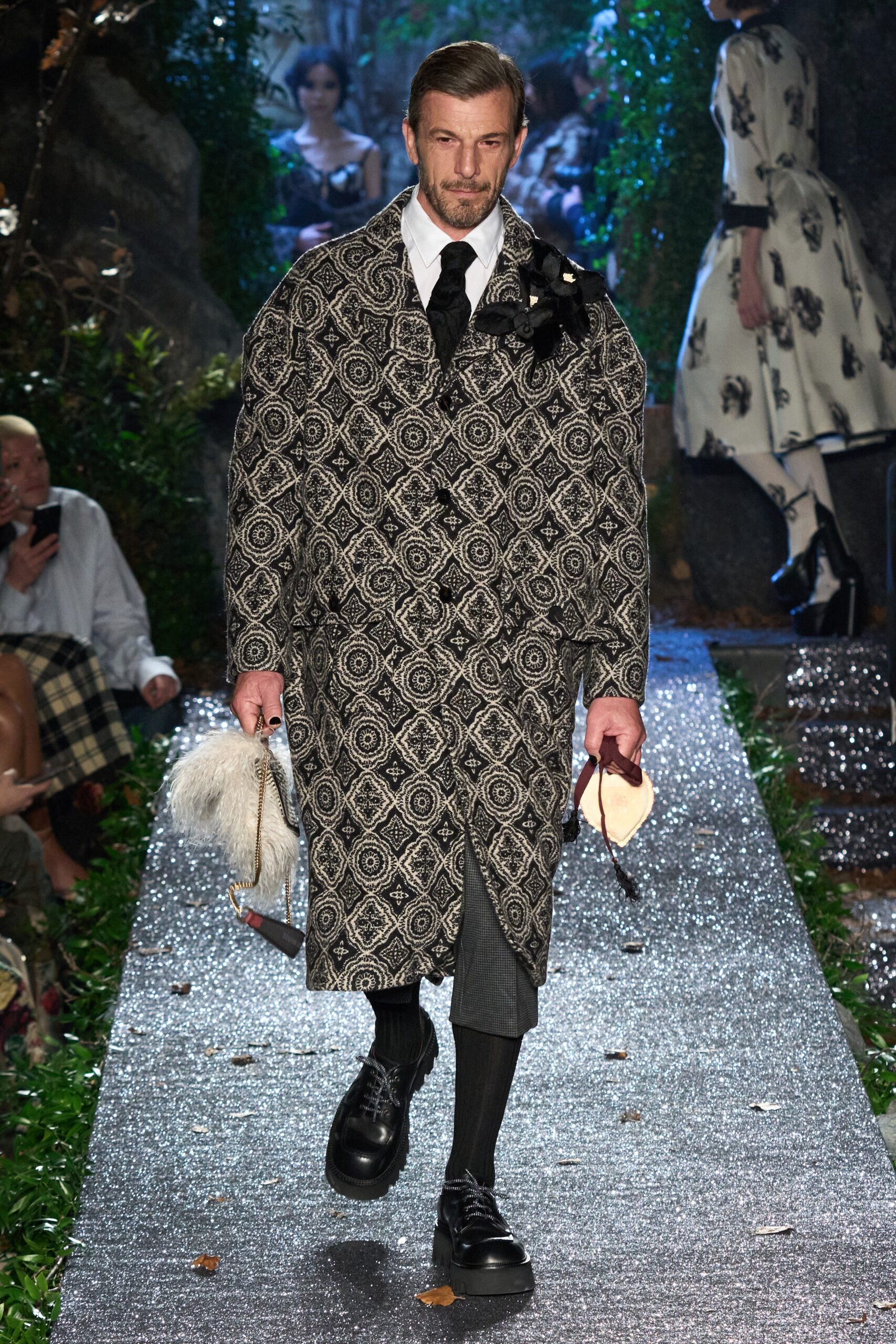 black and white printed coat