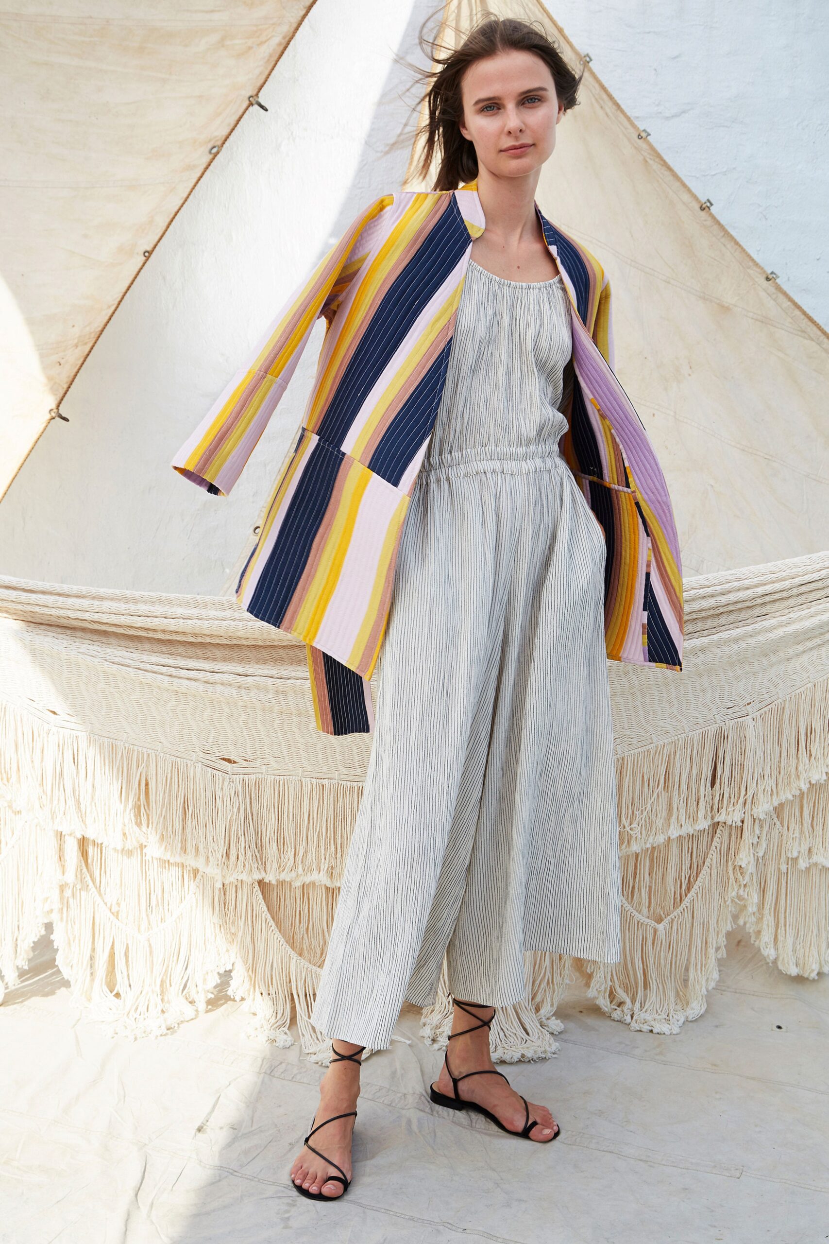 striped relaxed jacket with jumpsuit