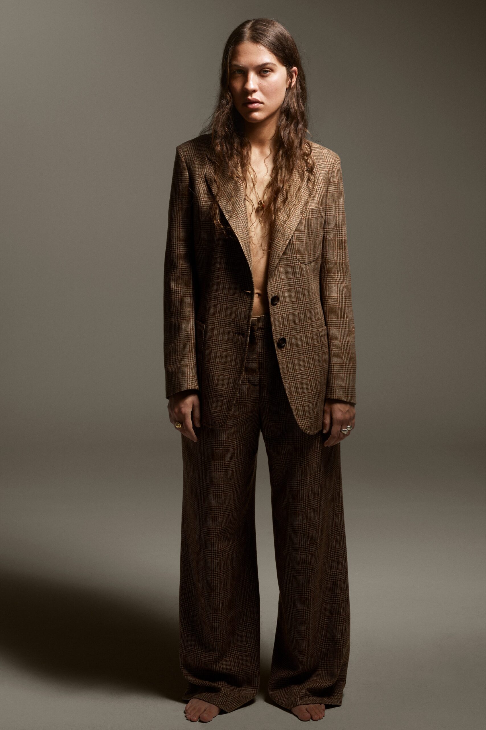 brown relaxed fit suit