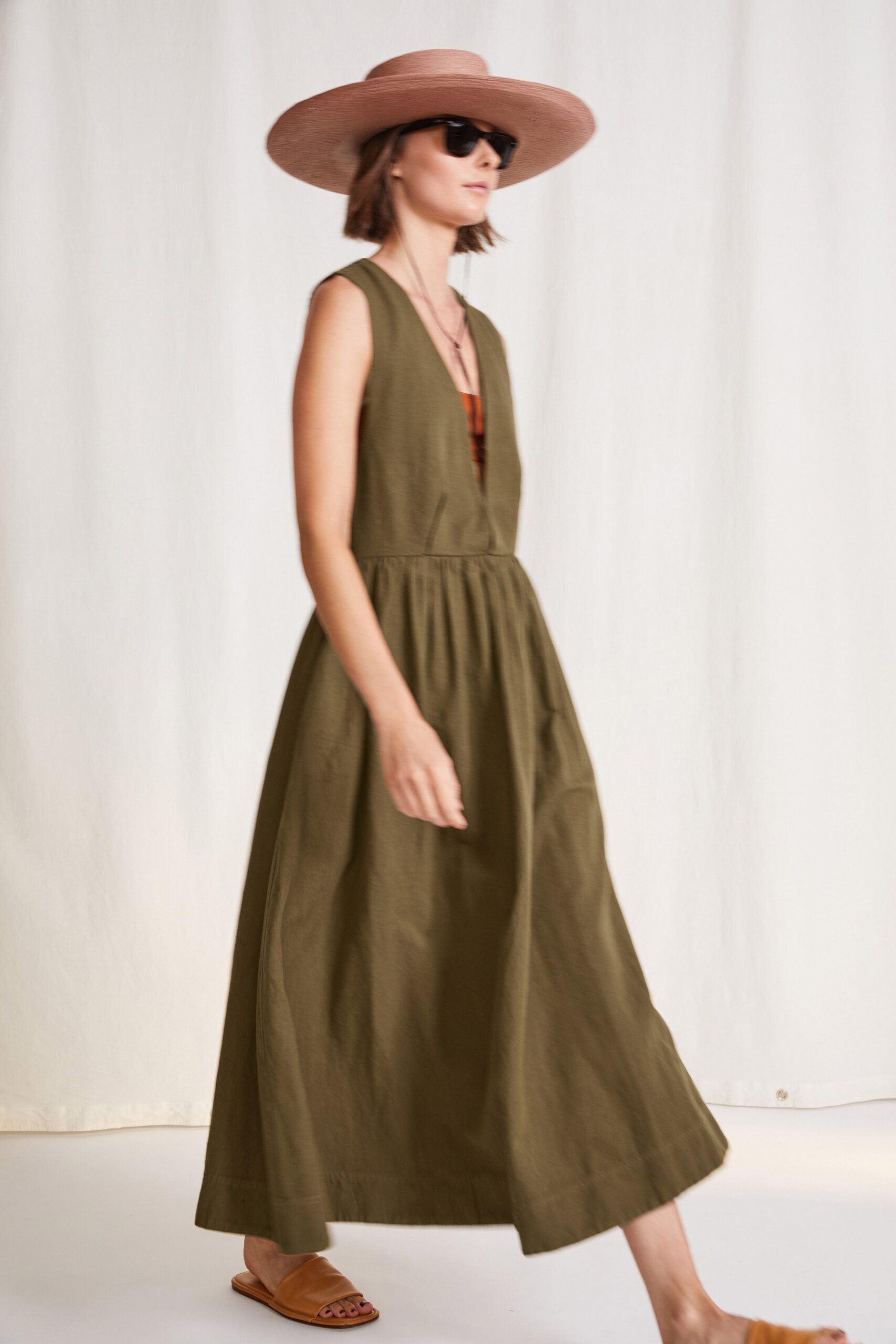 green cotton sleeveless maxi dress