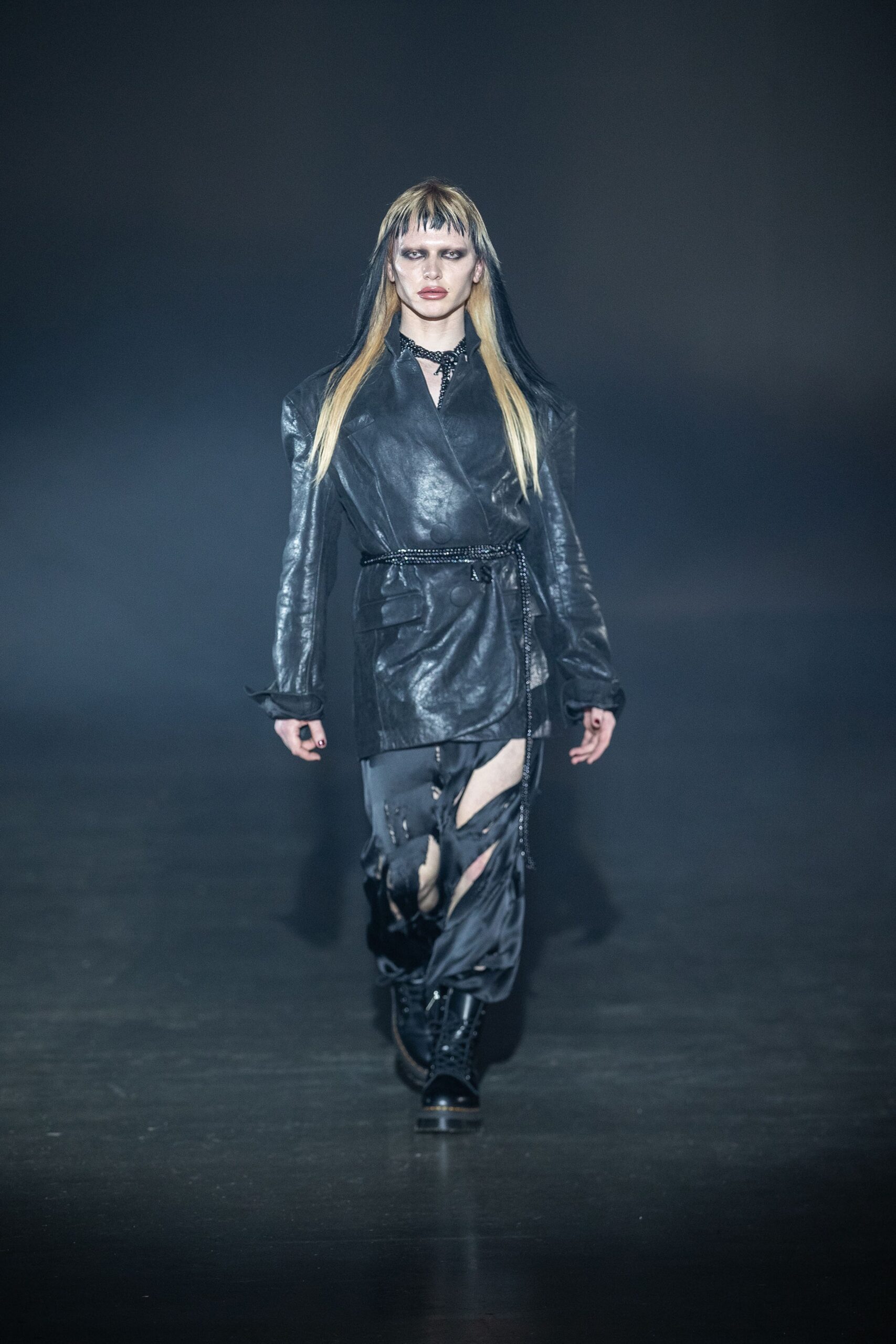 black leather fitted dress