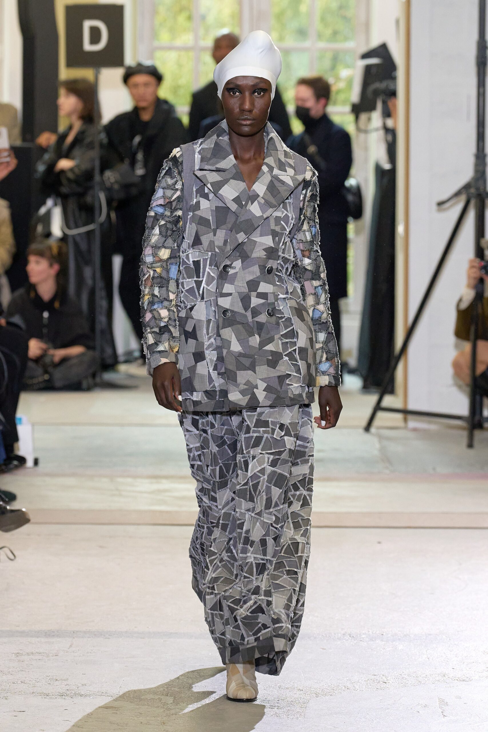 gray printed tailored suit
