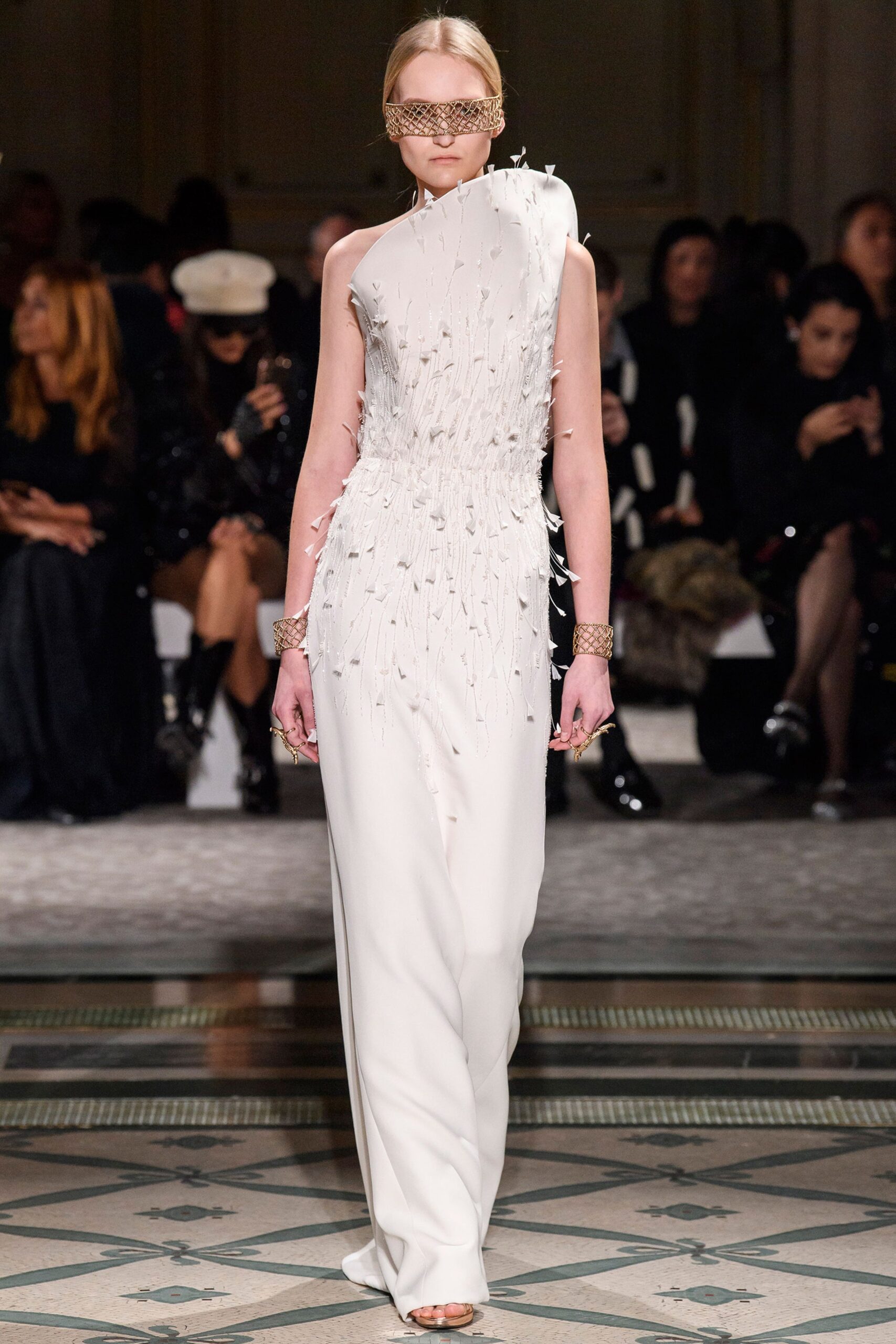 white silk fitted gown