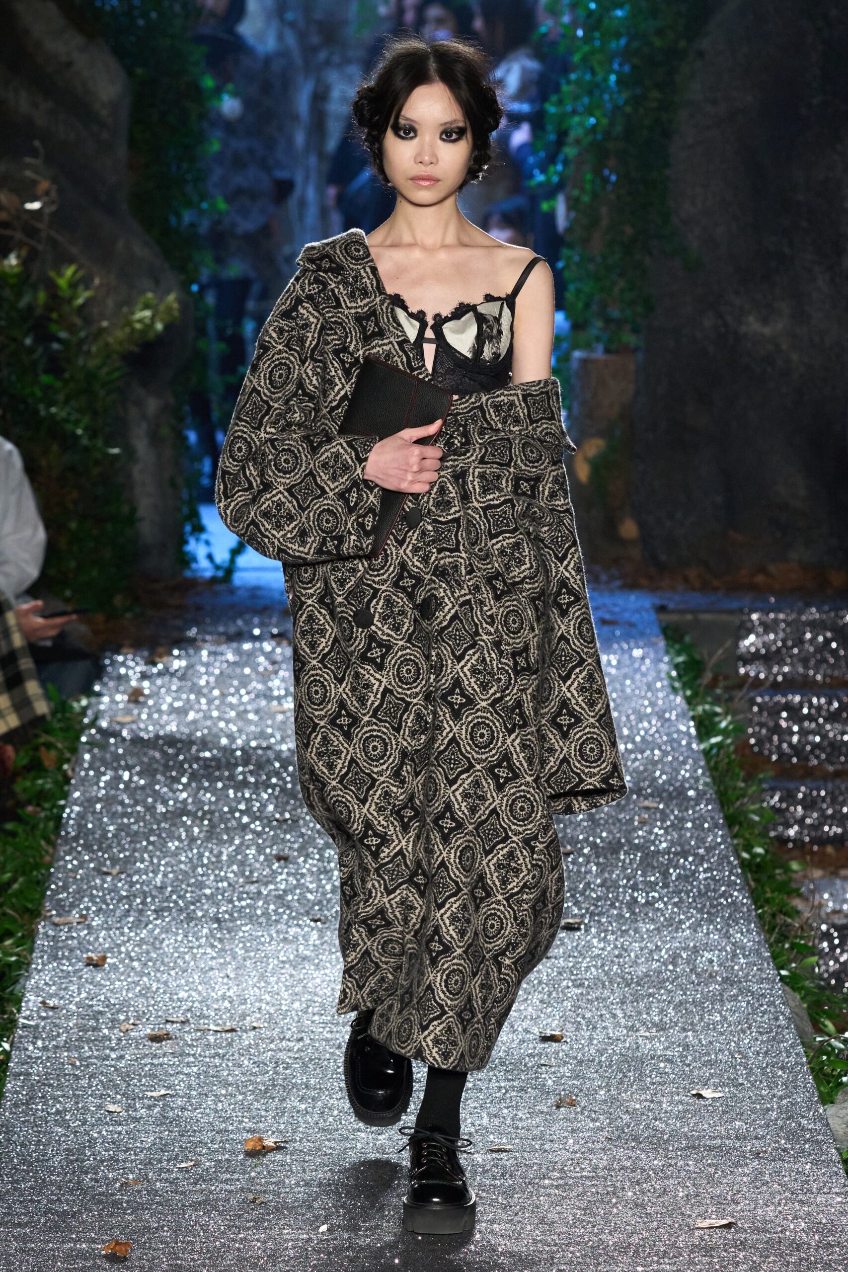 black and white printed coat with top