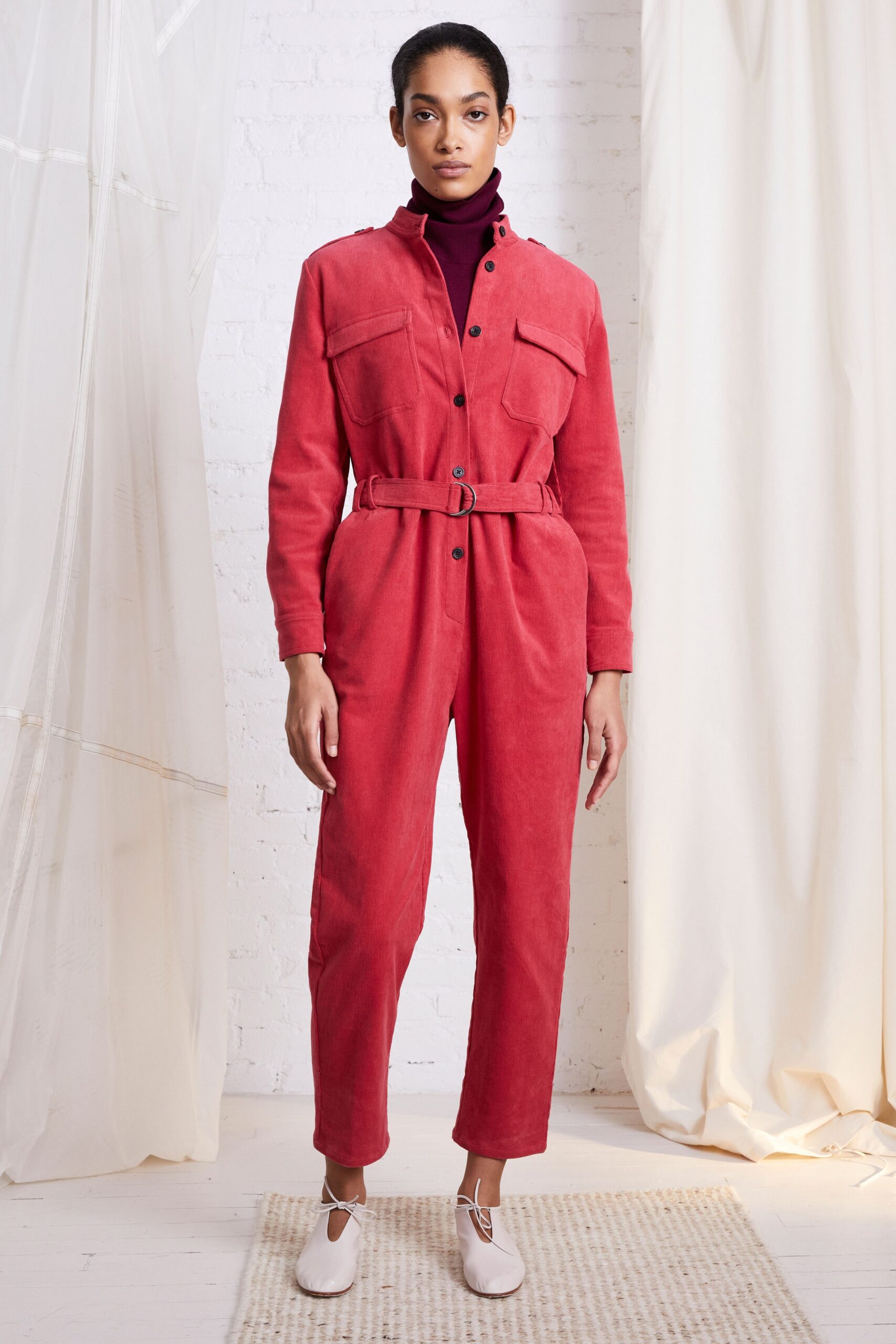 fitted red cotton jumpsuit