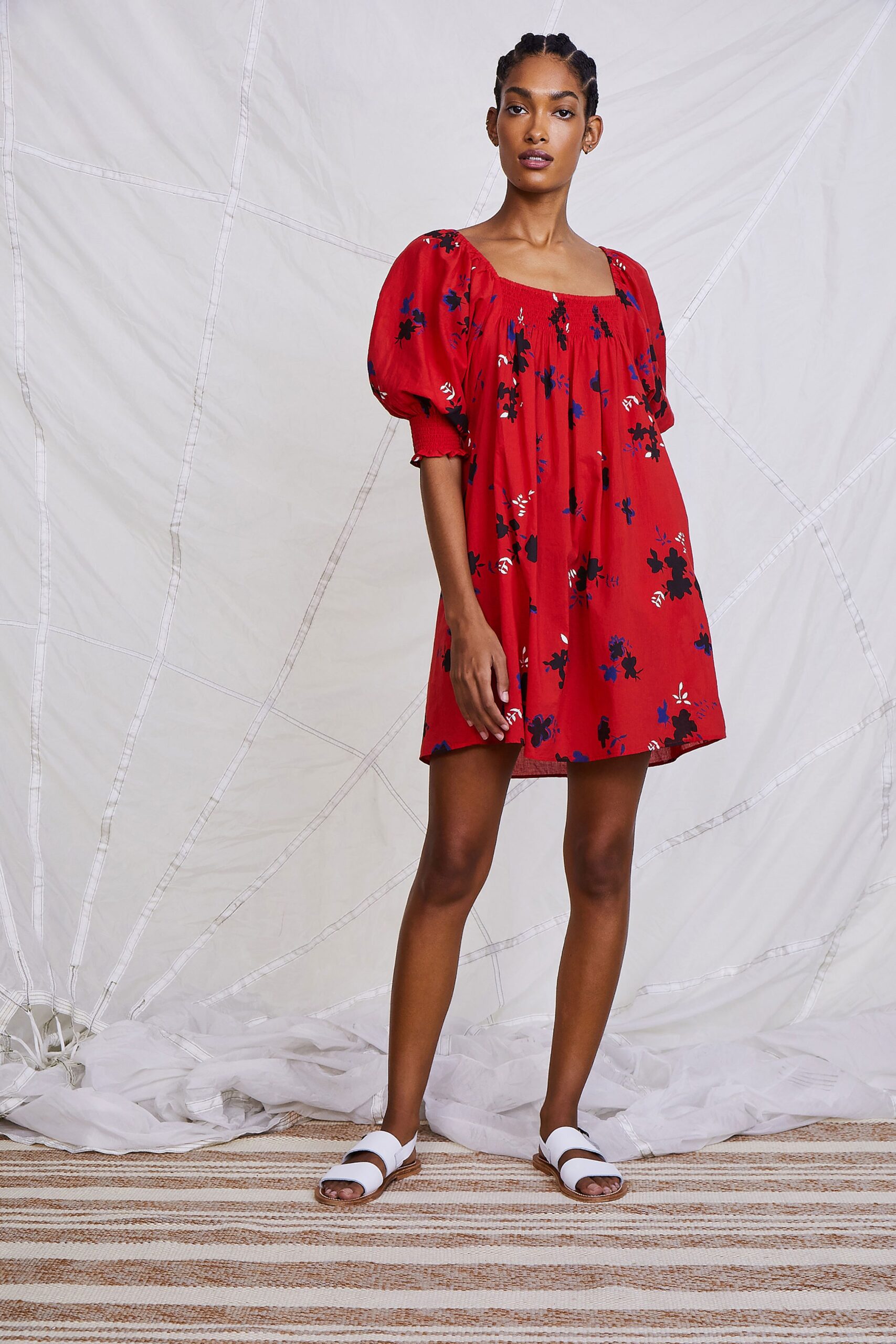 red floral mini dress