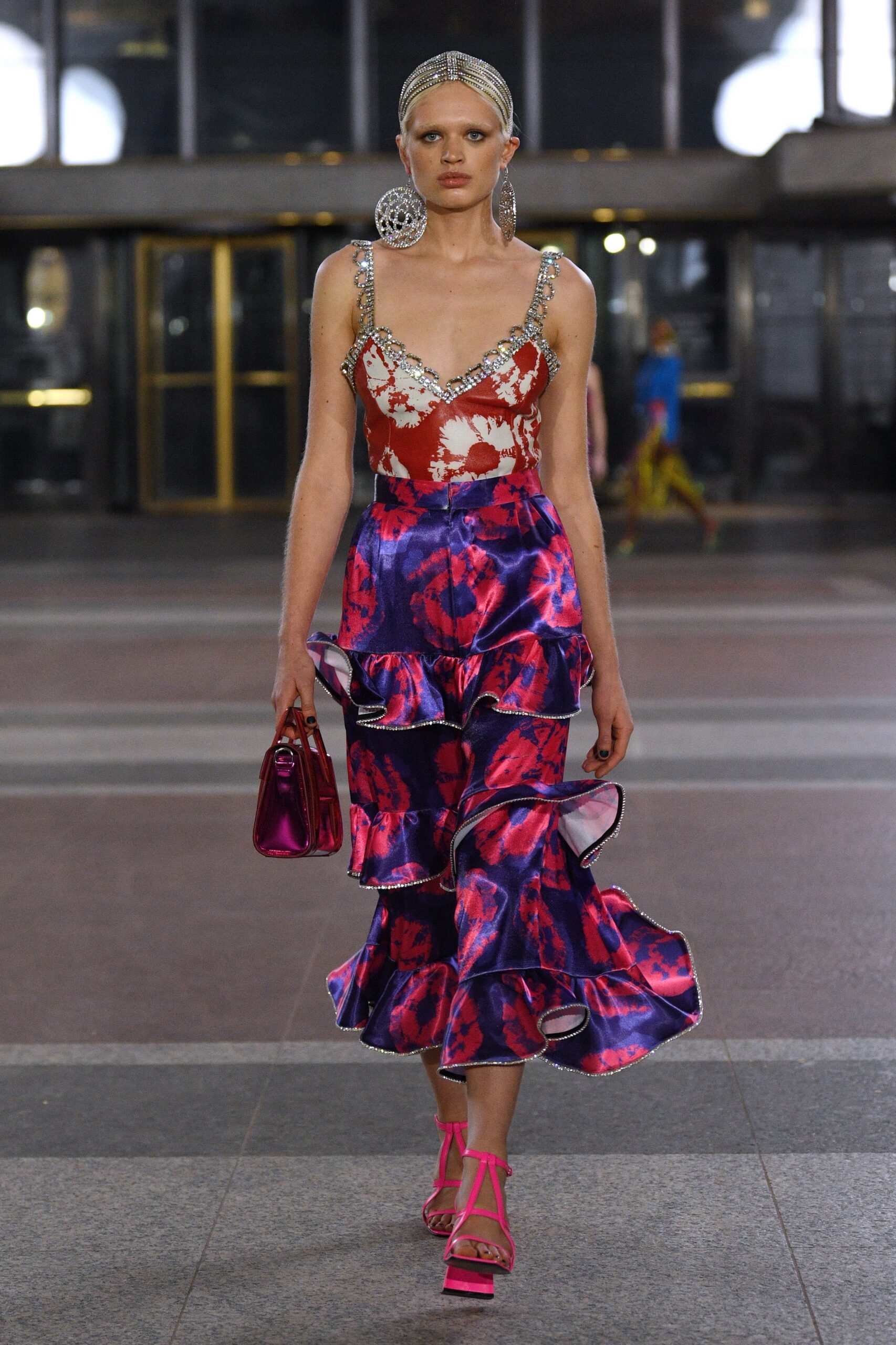 flared midi dress with ruffles