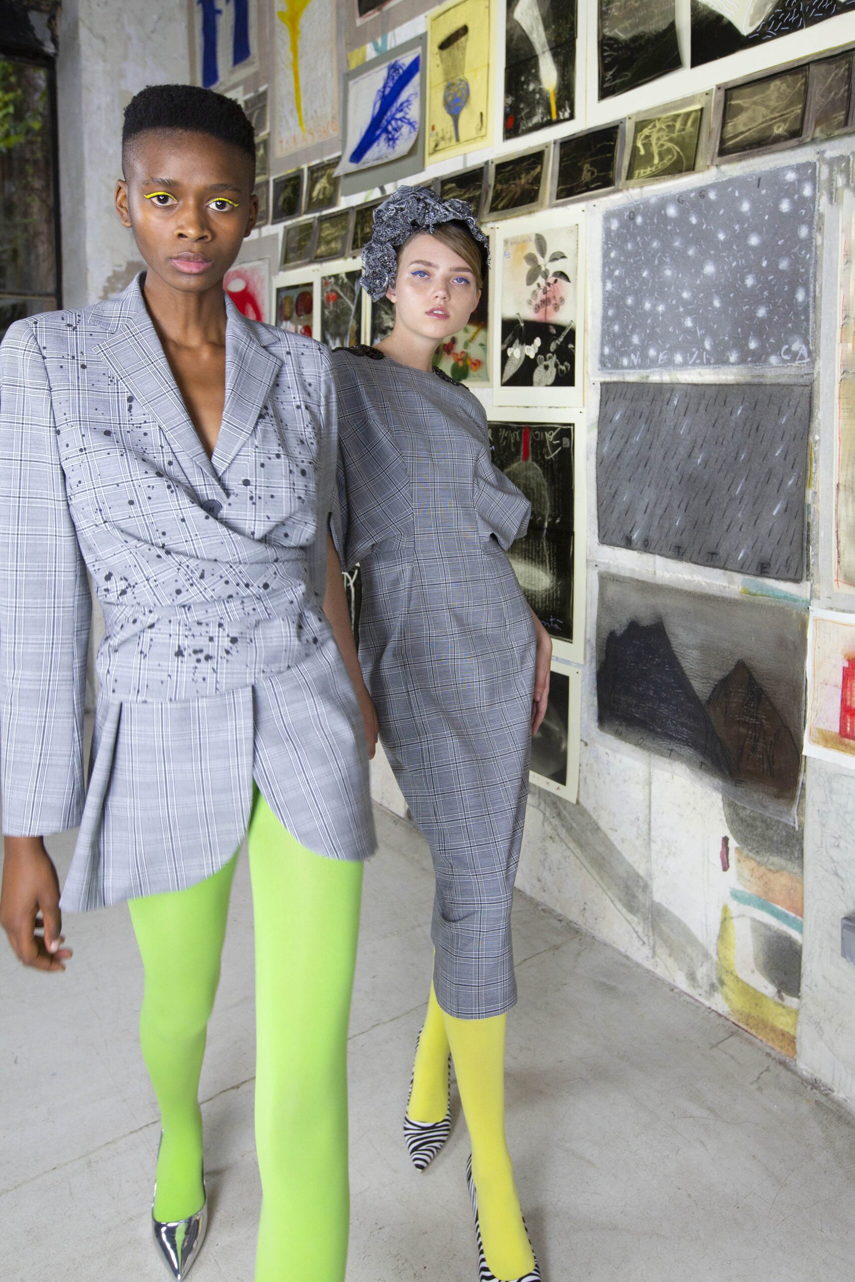 gray tailored blazer and fitted dress