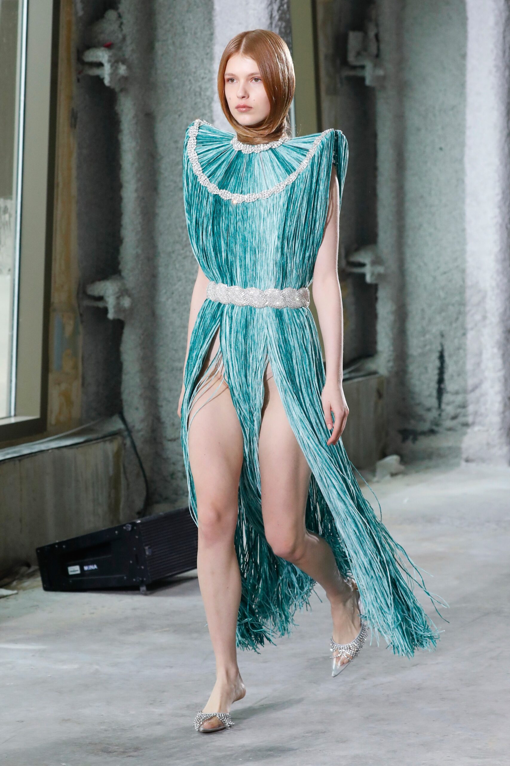 teal fringed mini dress