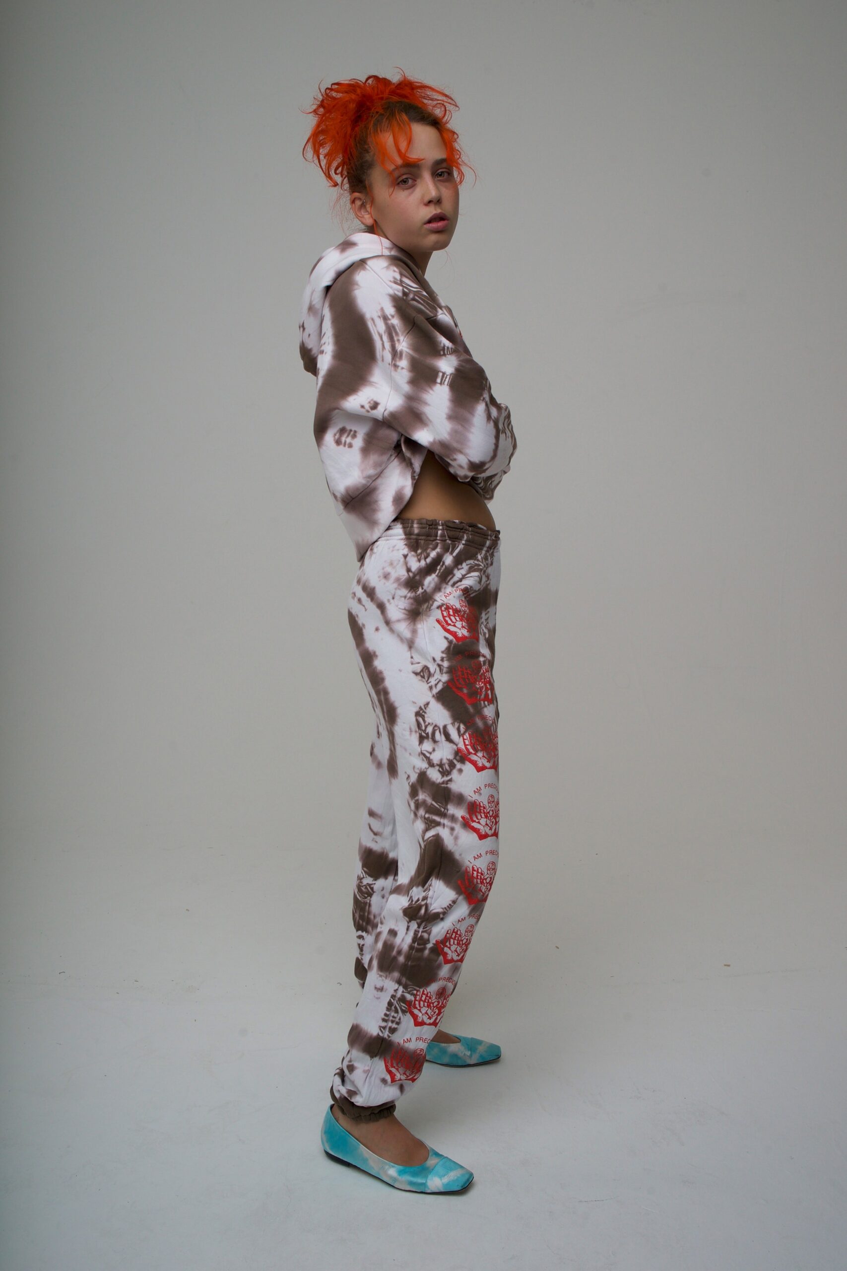 brown tie-dye hoodie and pants
