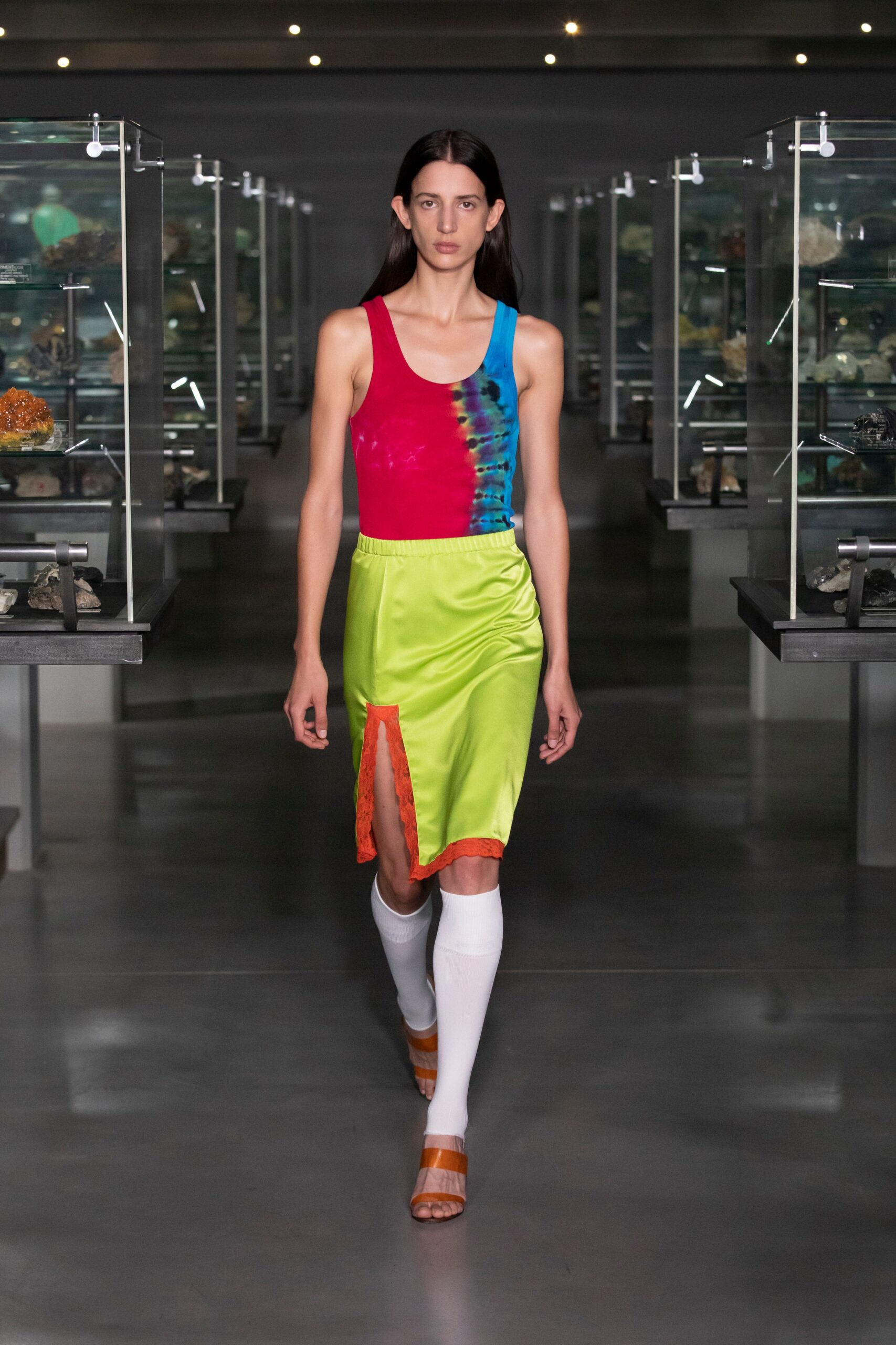 color-blocked tank-top and asymmetric skirt