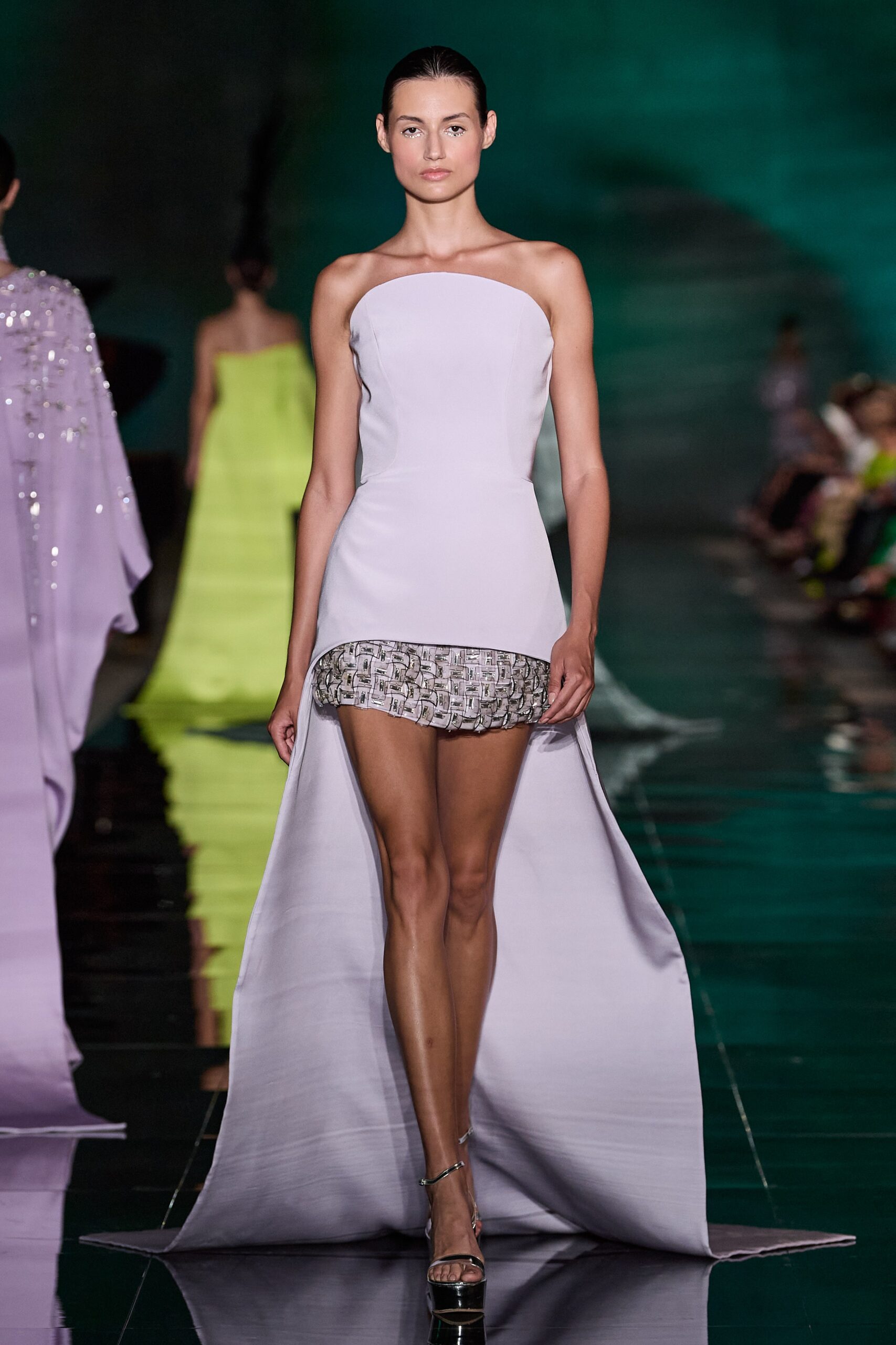 lavender silk strapless dress