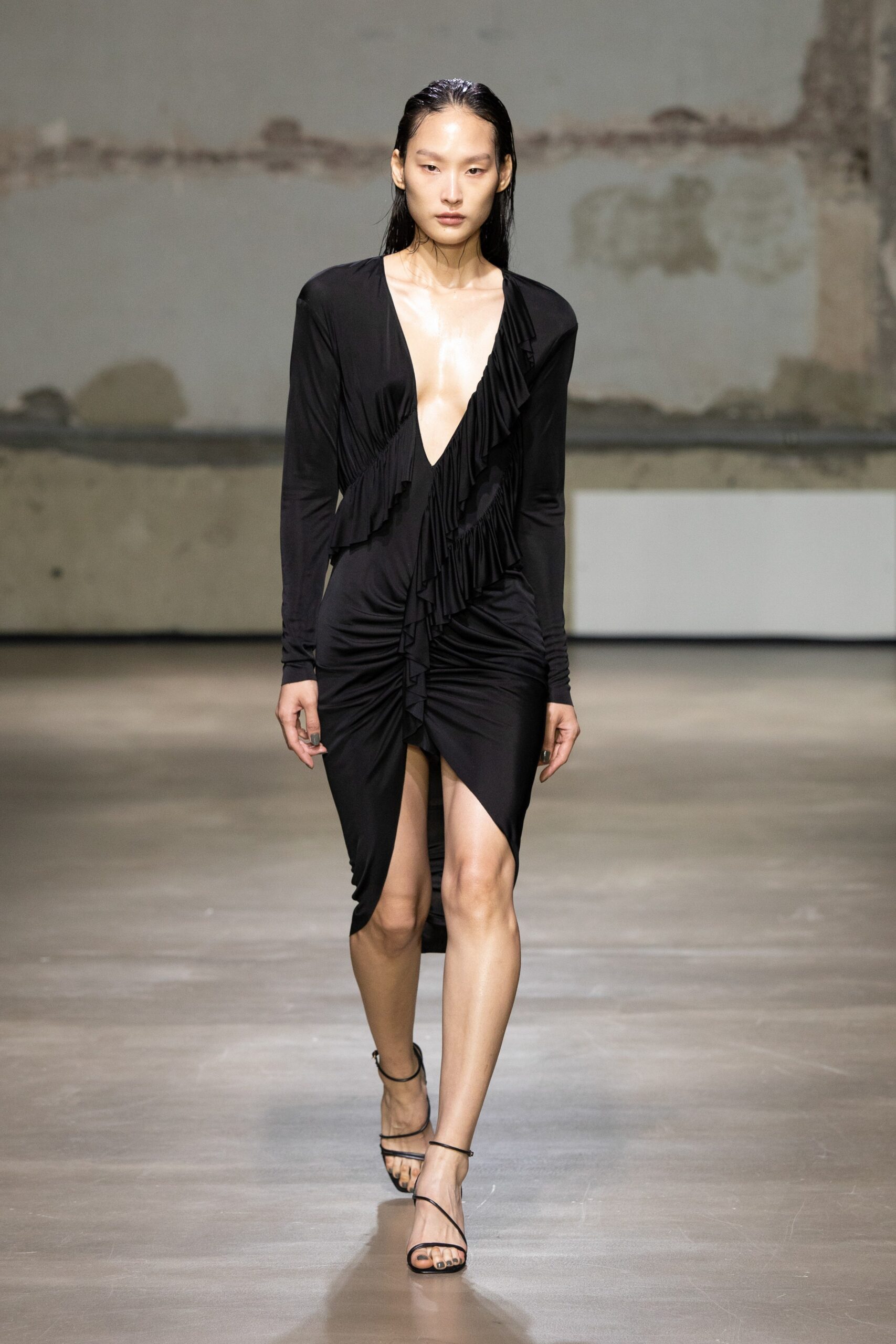black silk fitted dress