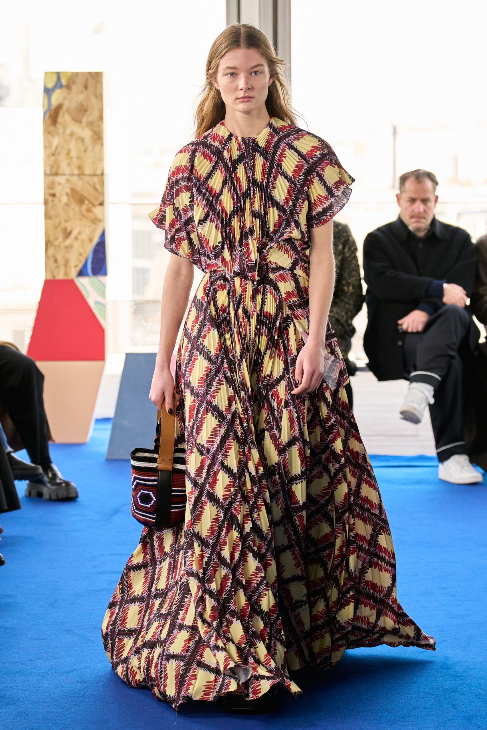 maxi dress with pleated print