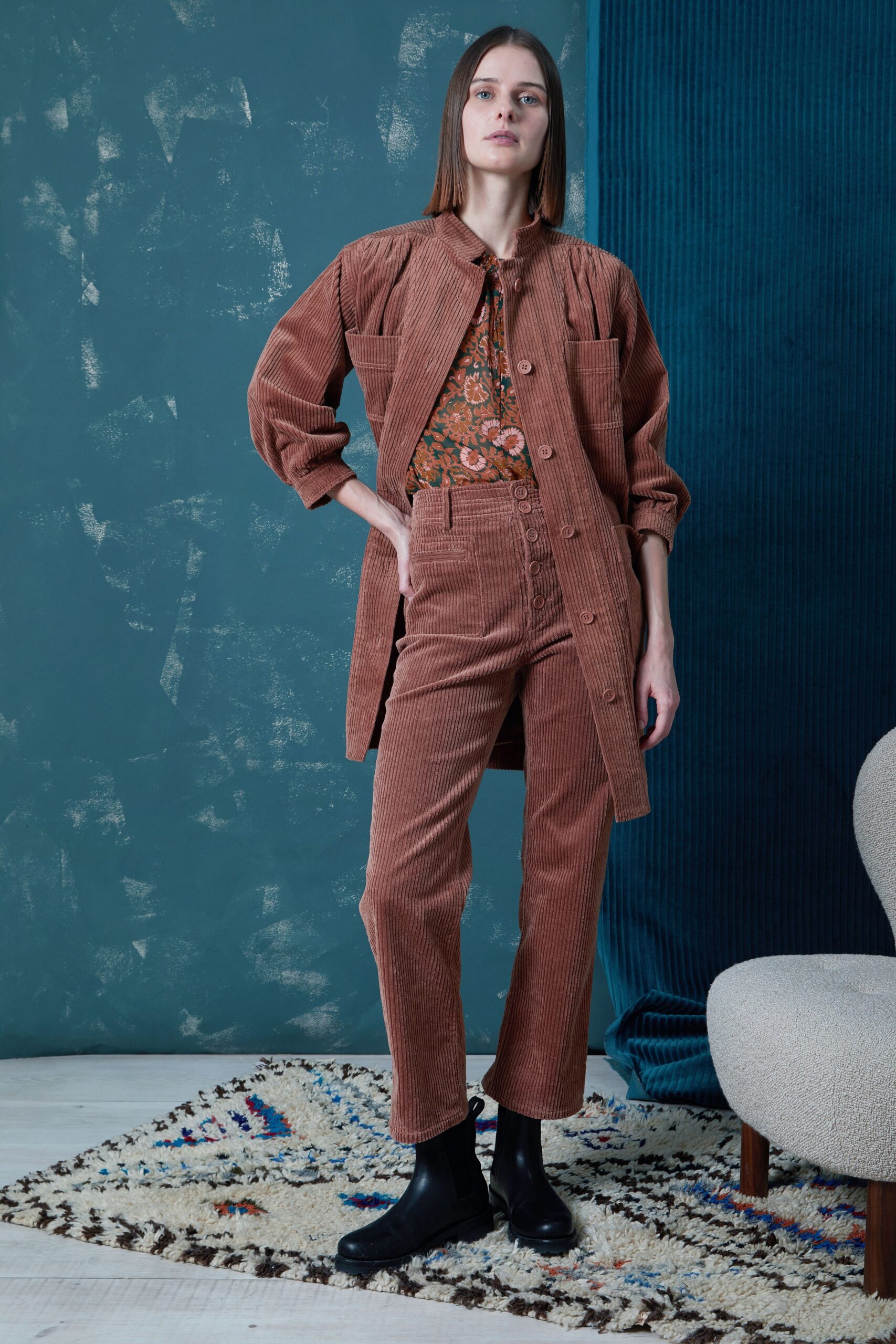 brown relaxed jacket with printed top