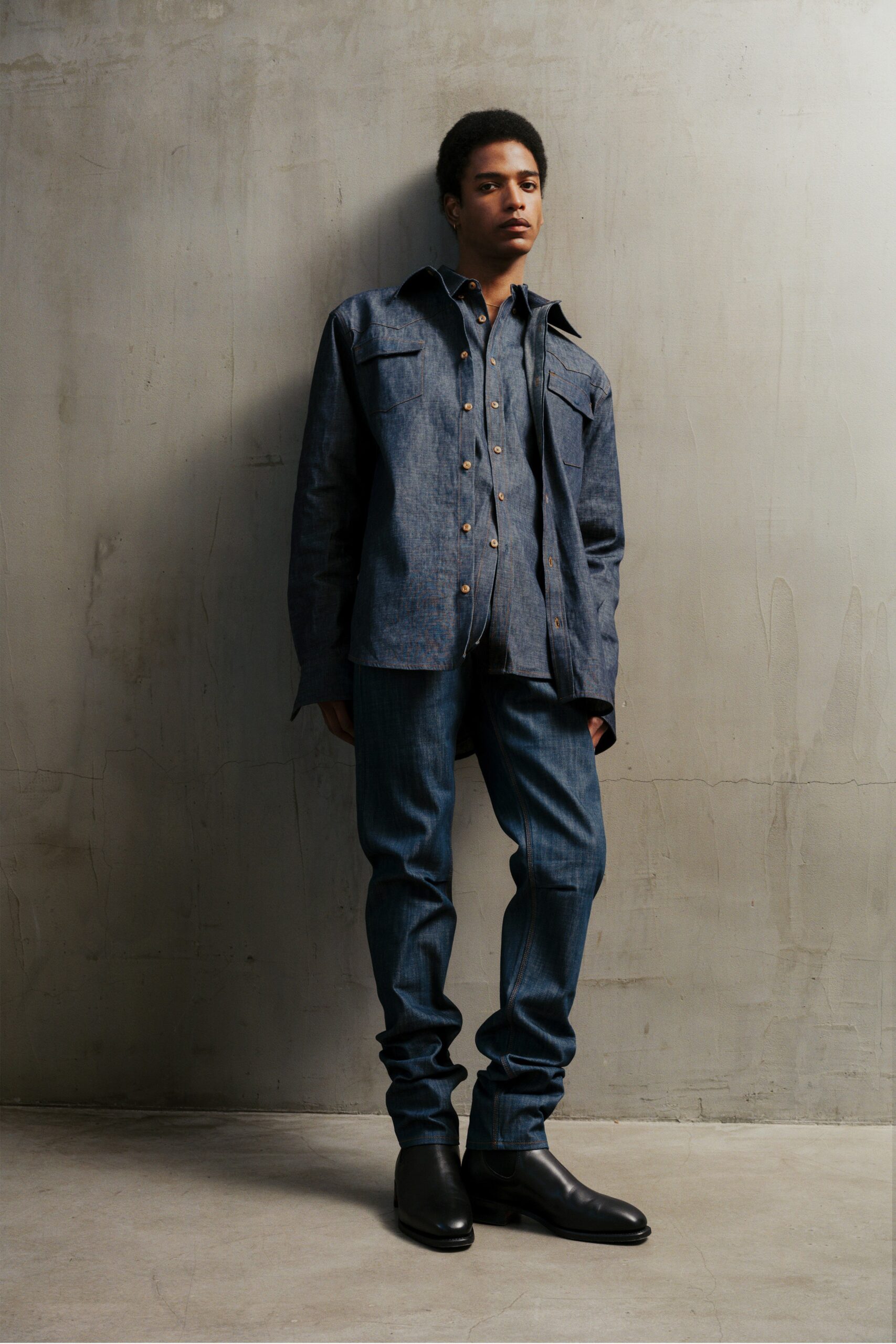 blue denim shirt and pants
