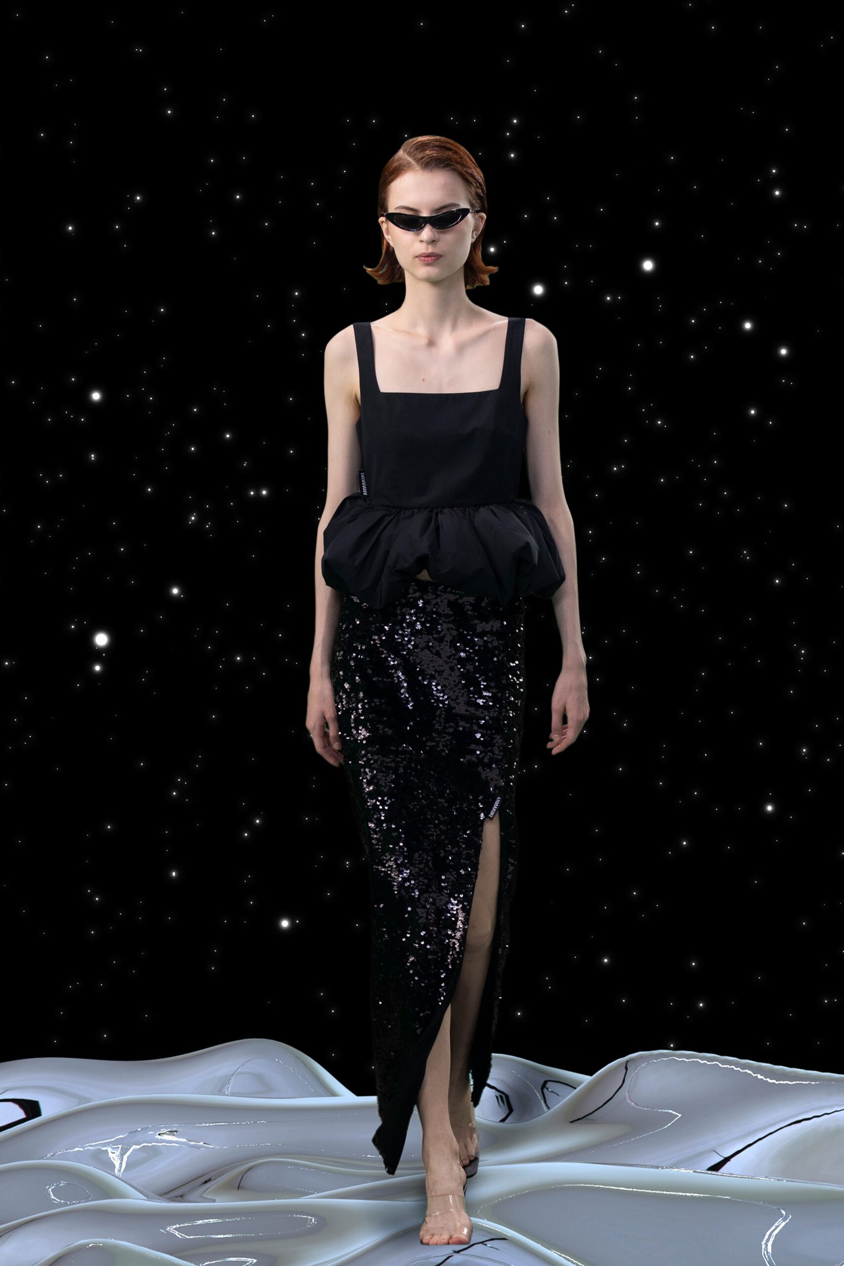 black sequined midi dress