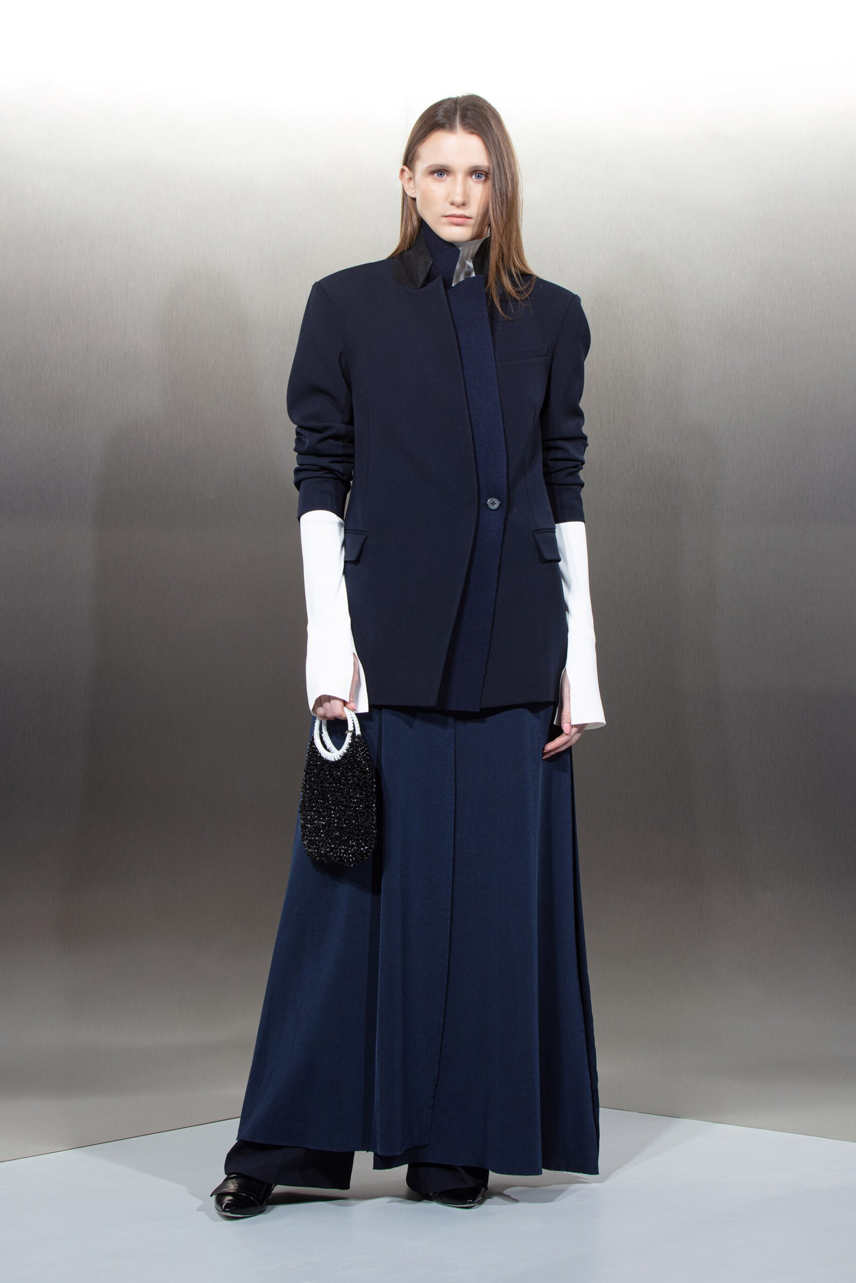 blue cotton fitted a-line maxi skirt