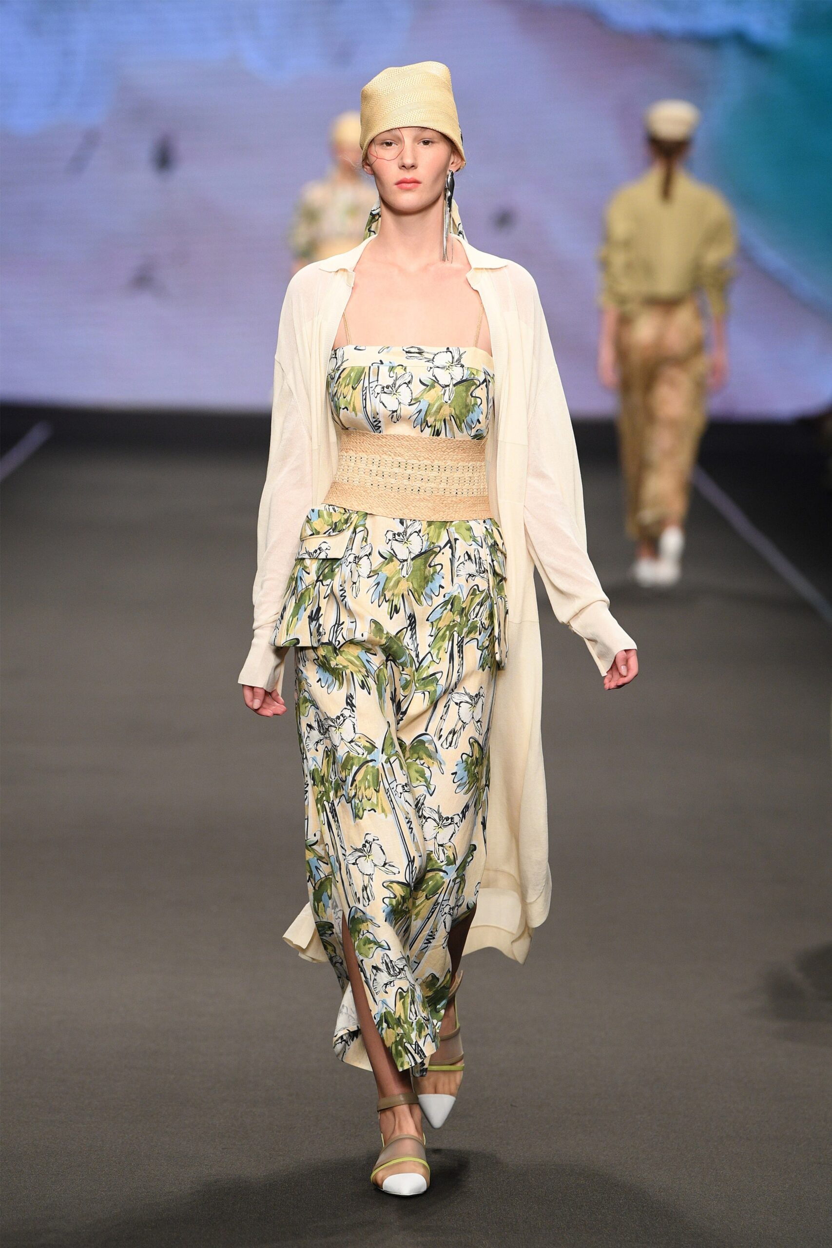 floral midi dress with relaxed coat