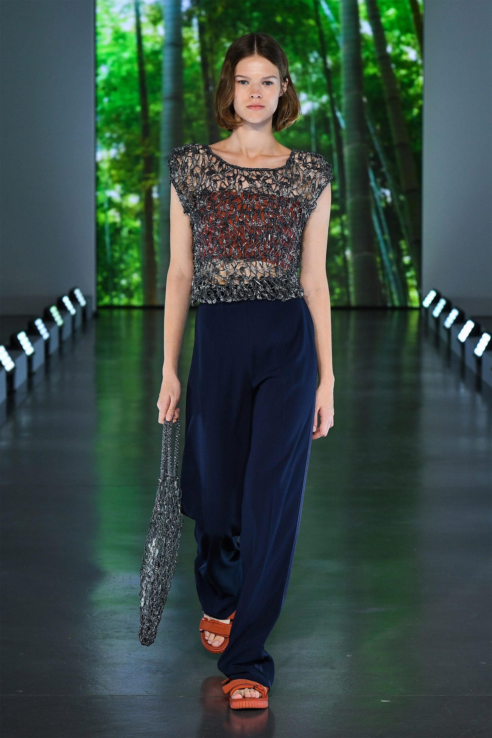 lace top with wide-leg pants