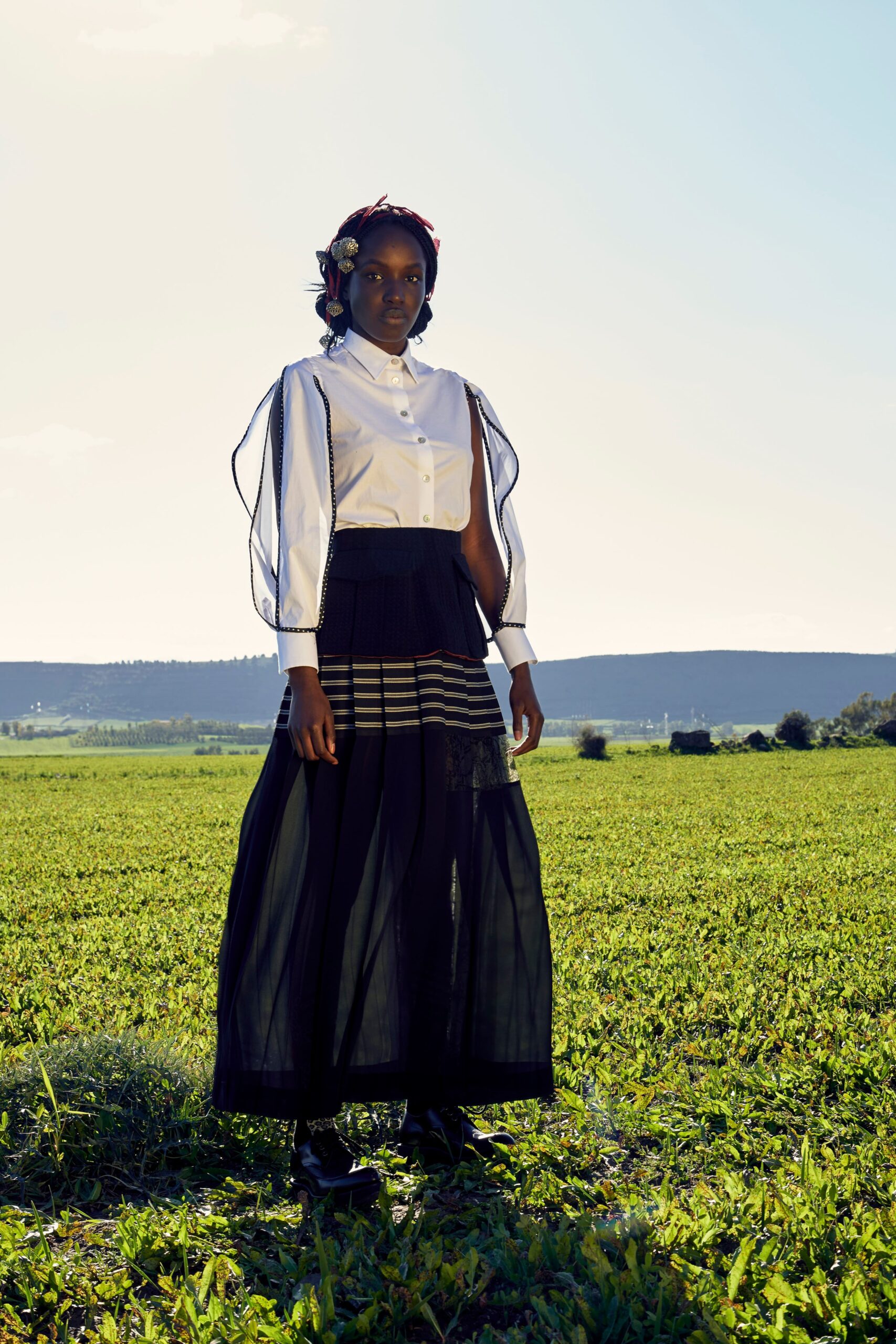 black tulle relaxed tiered flowing skirt
