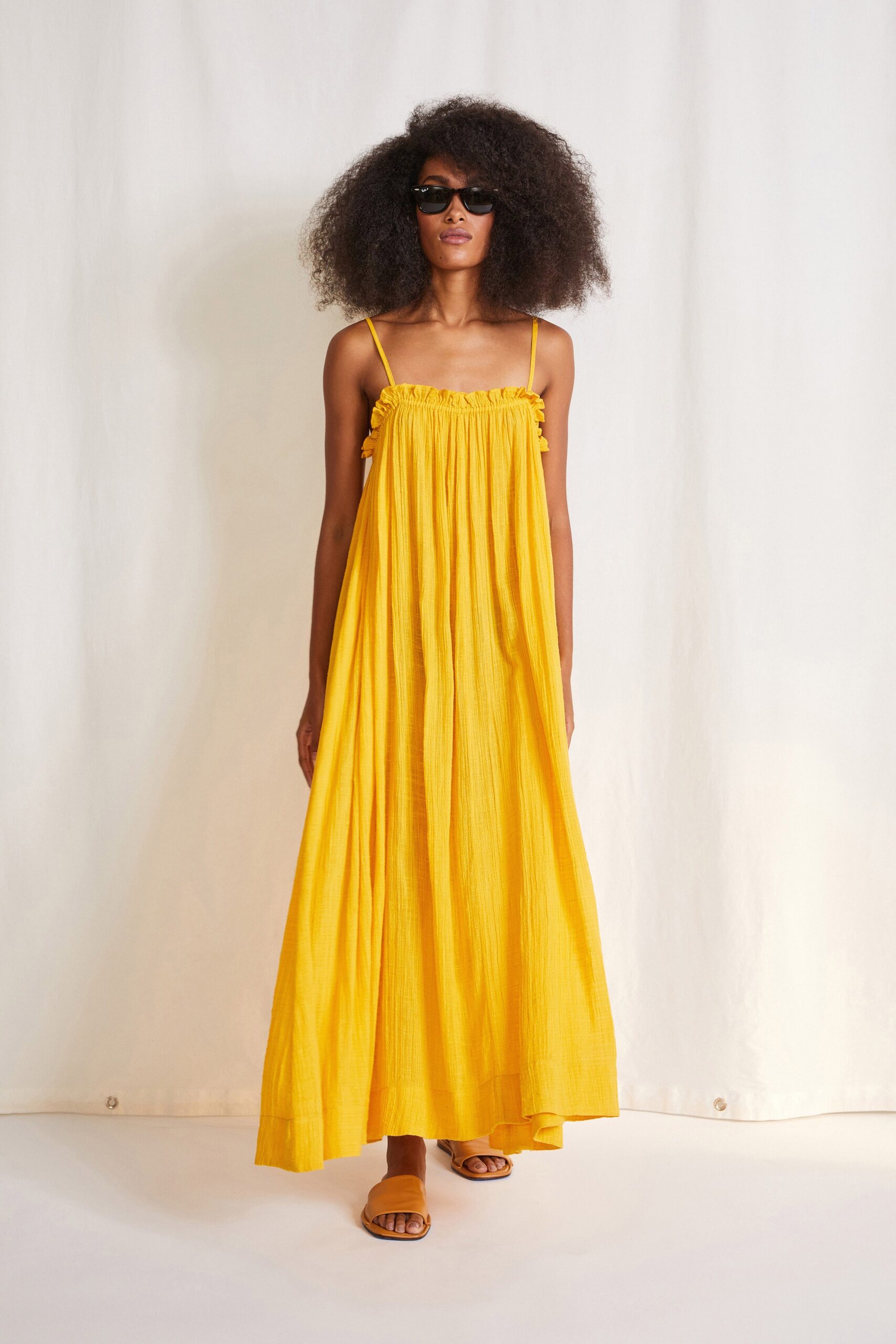 yellow cotton sleeveless maxi dress