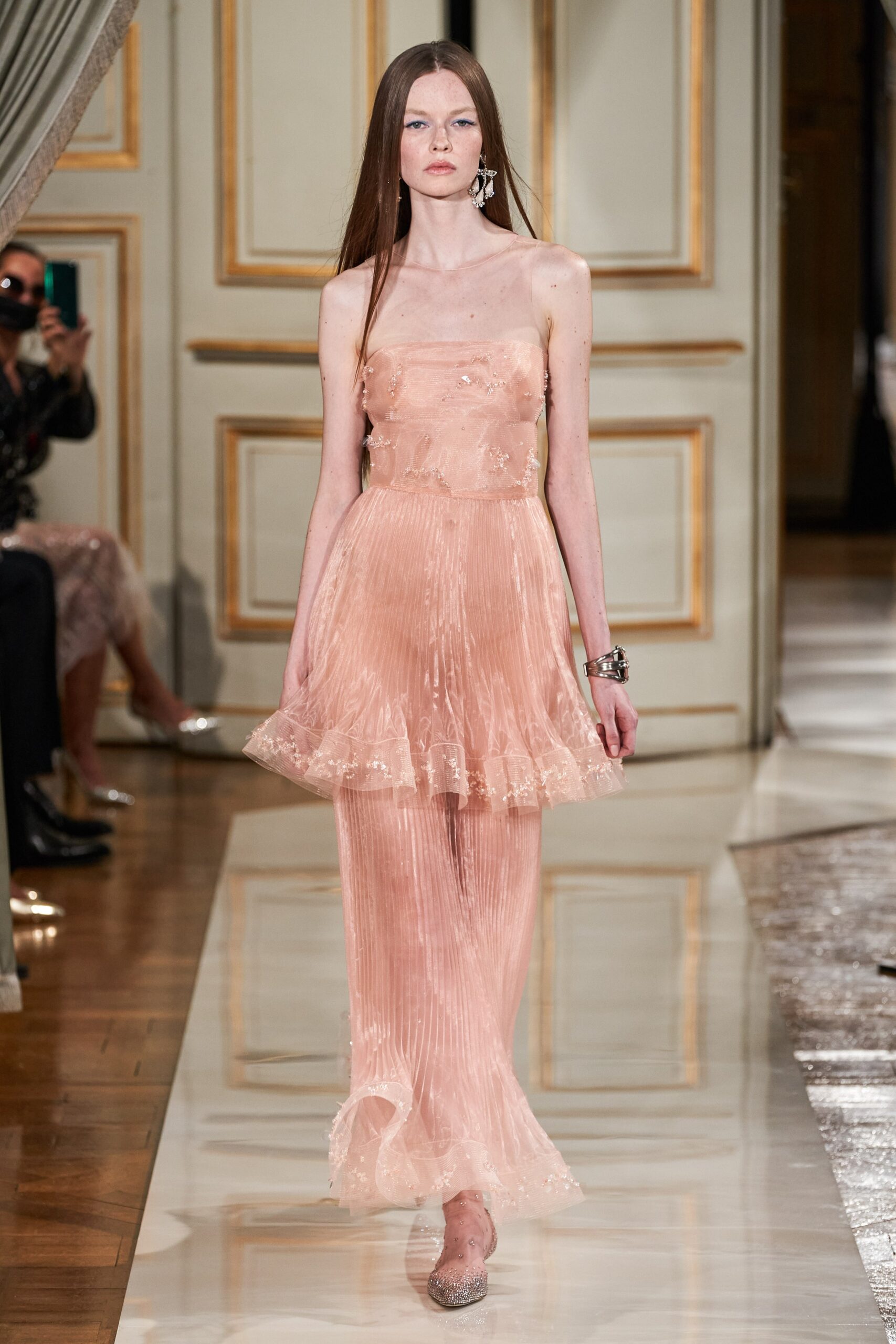 pink silk sleeveless gown