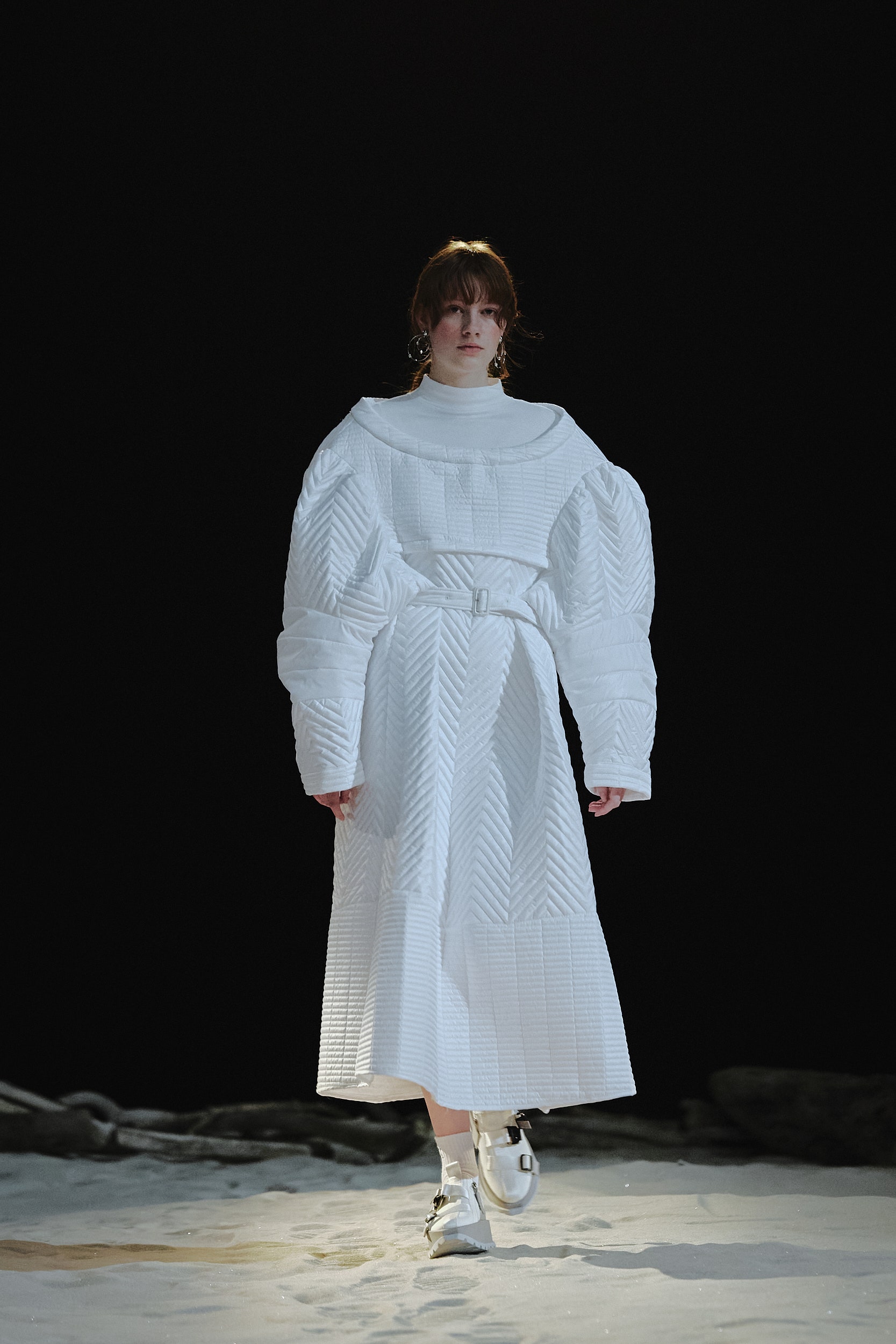 white relaxed pleated dress