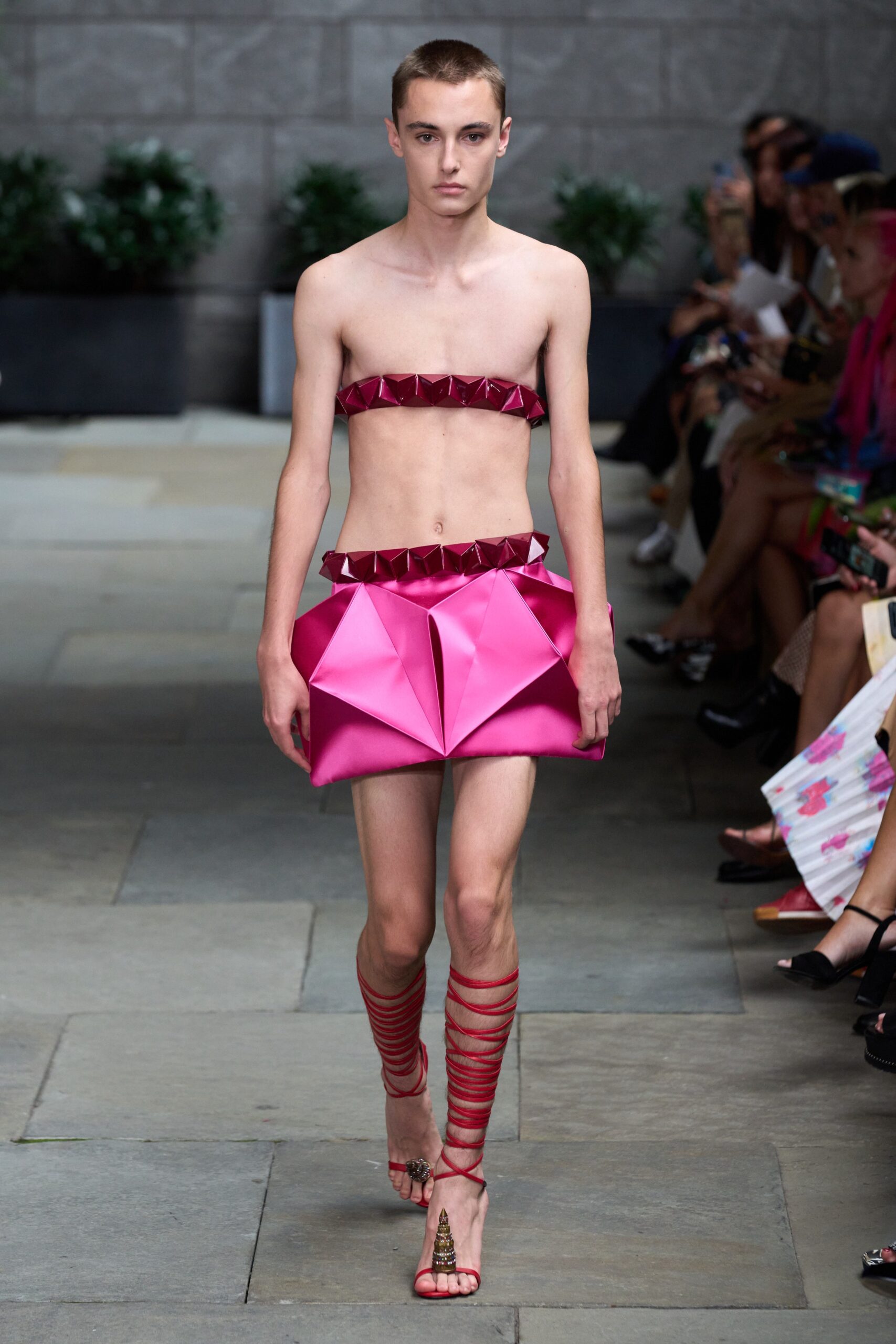 pink pleated top and skirt