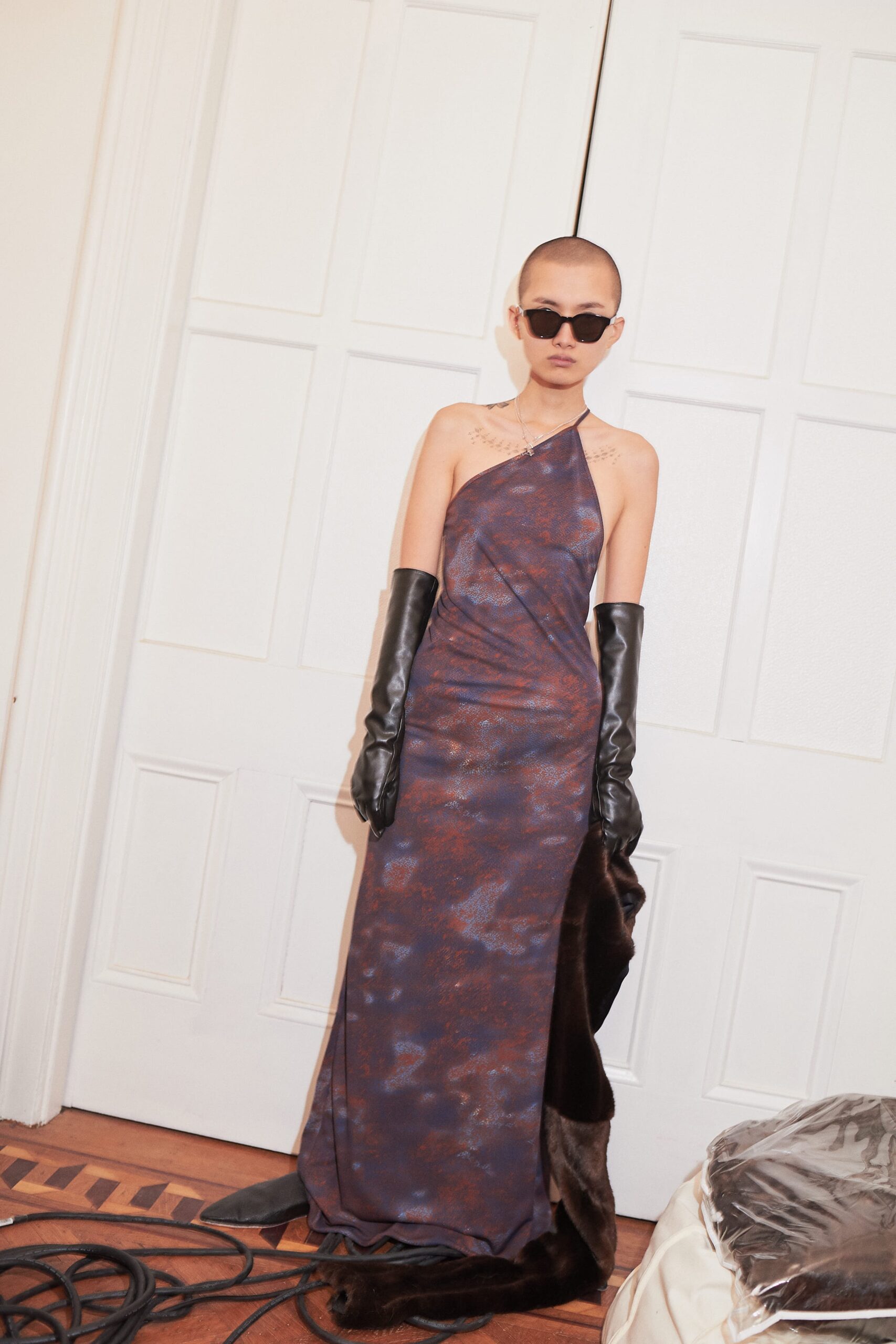 multi-colored silk halter gown