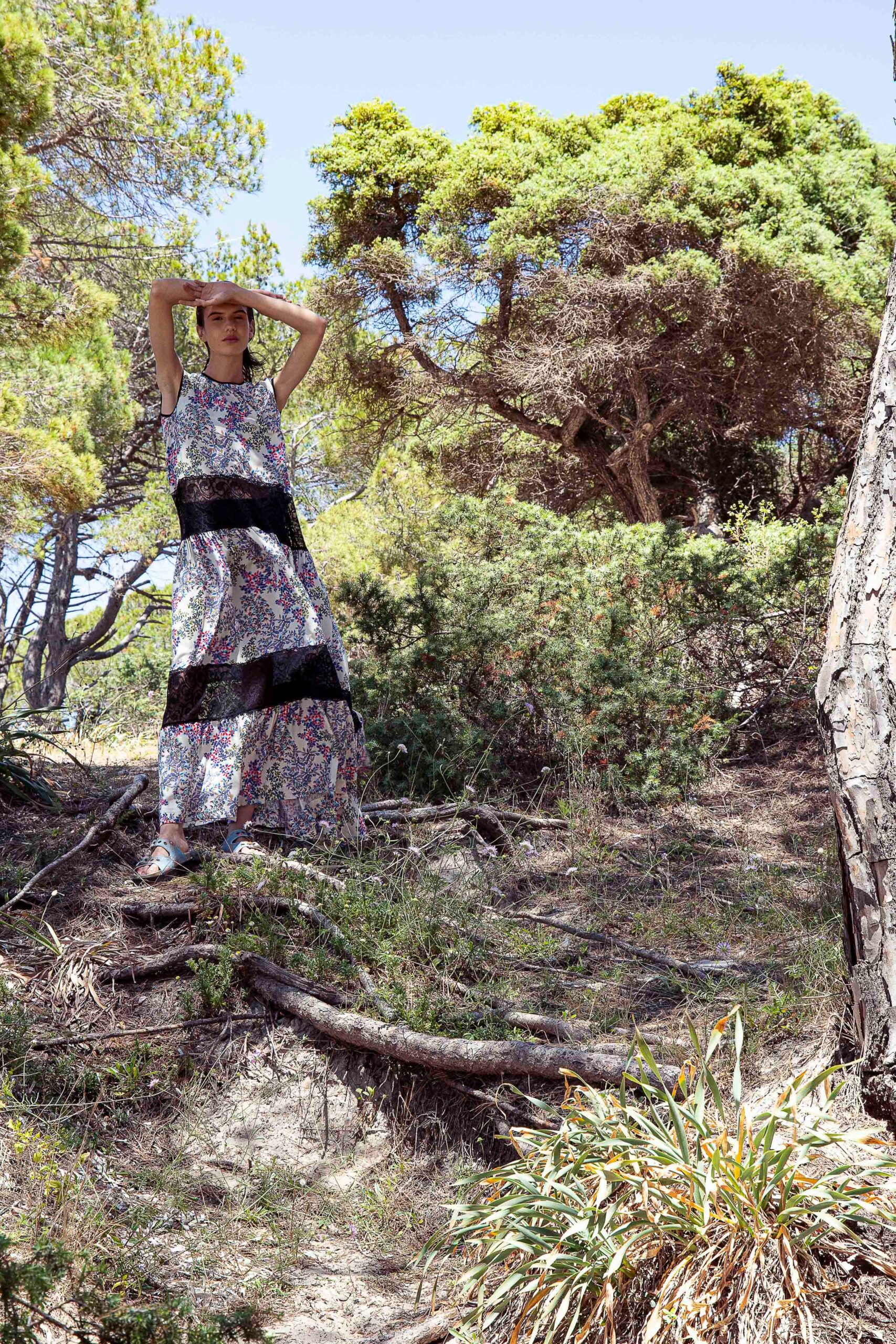 multi-colored tiered maxi dress