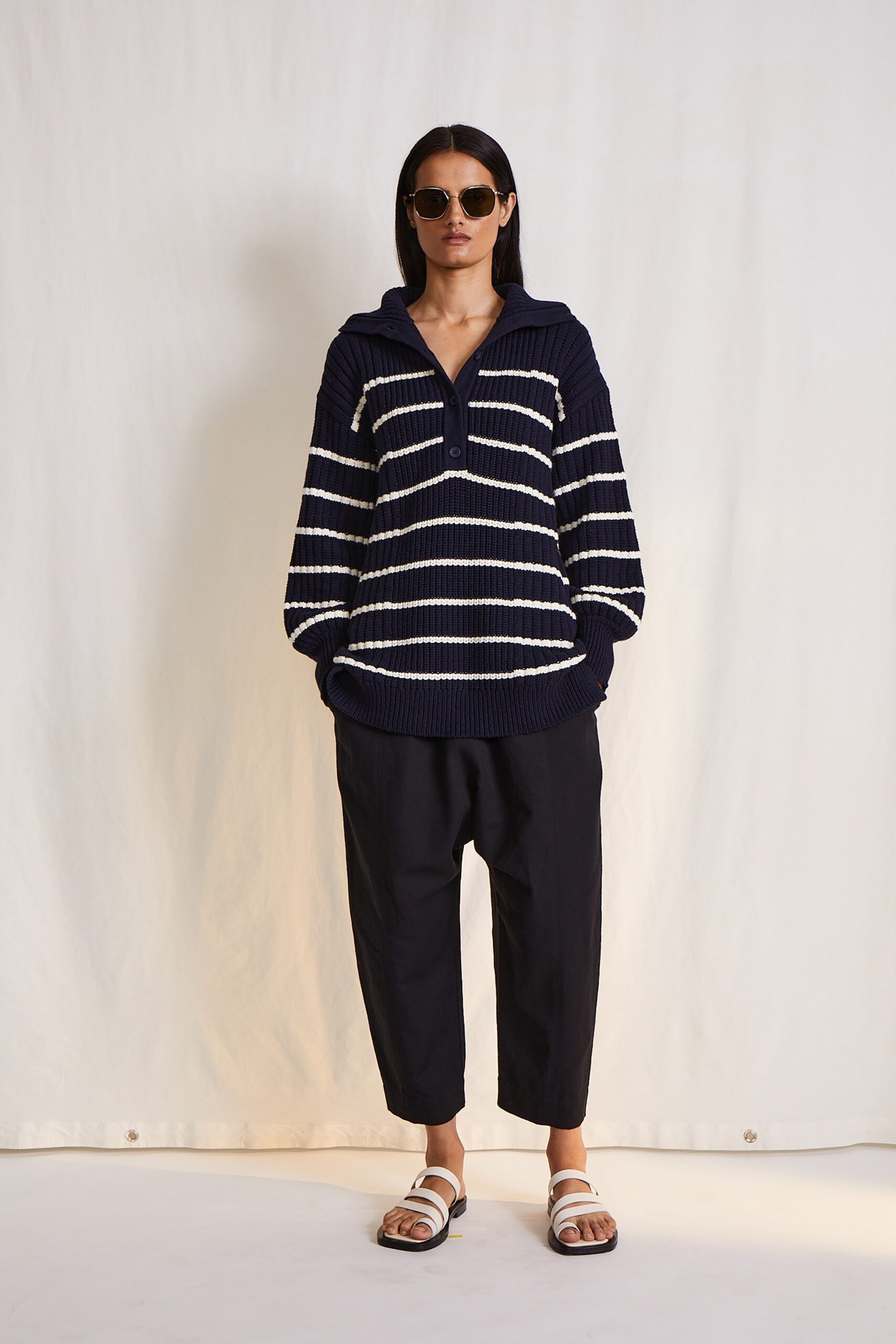 navy striped relaxed sweater