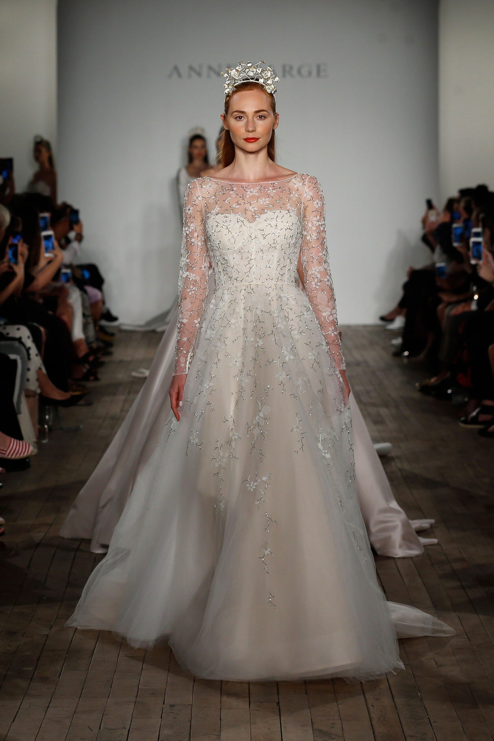 white embroidered long-sleeve gown