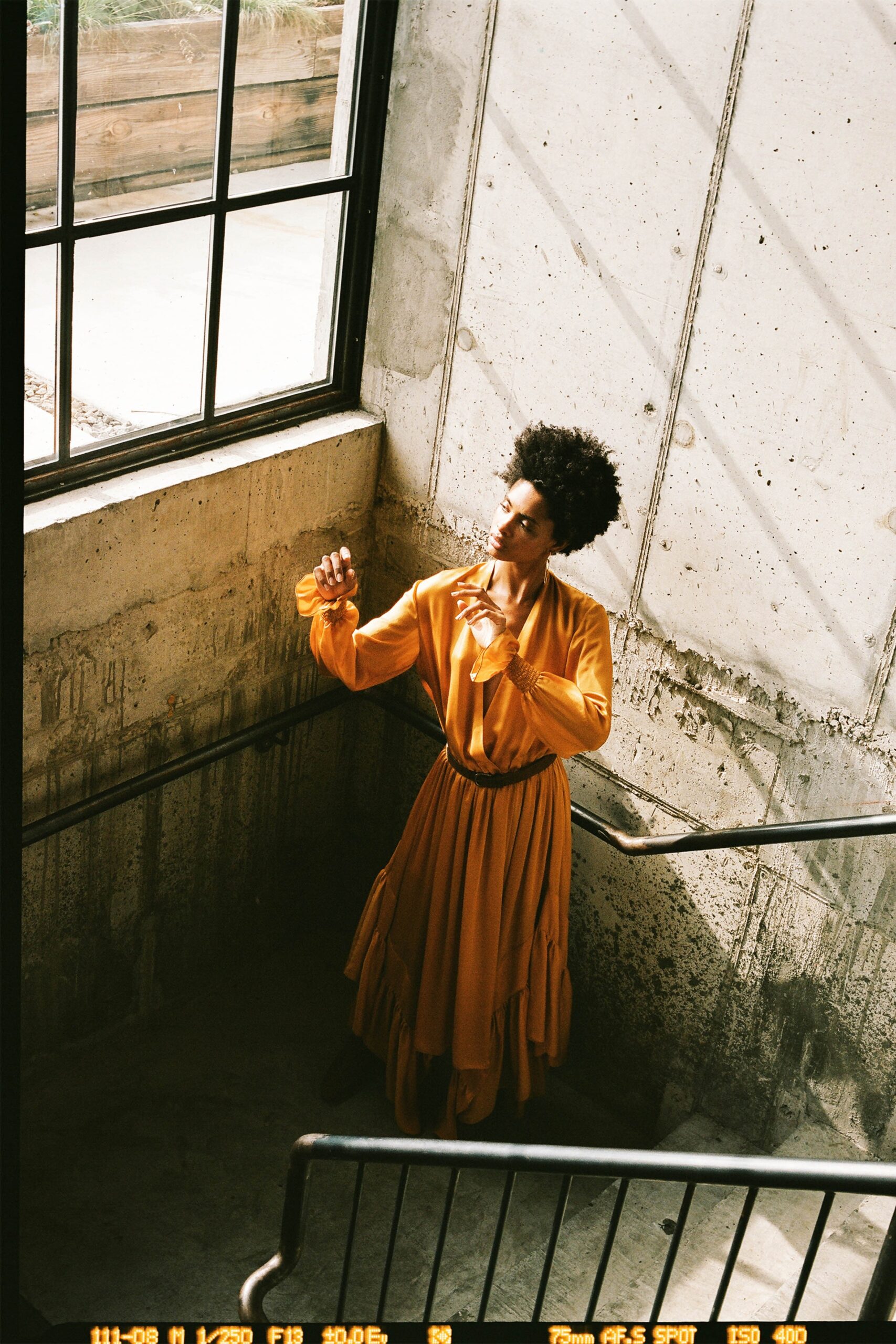 relaxed orange silk midi dress