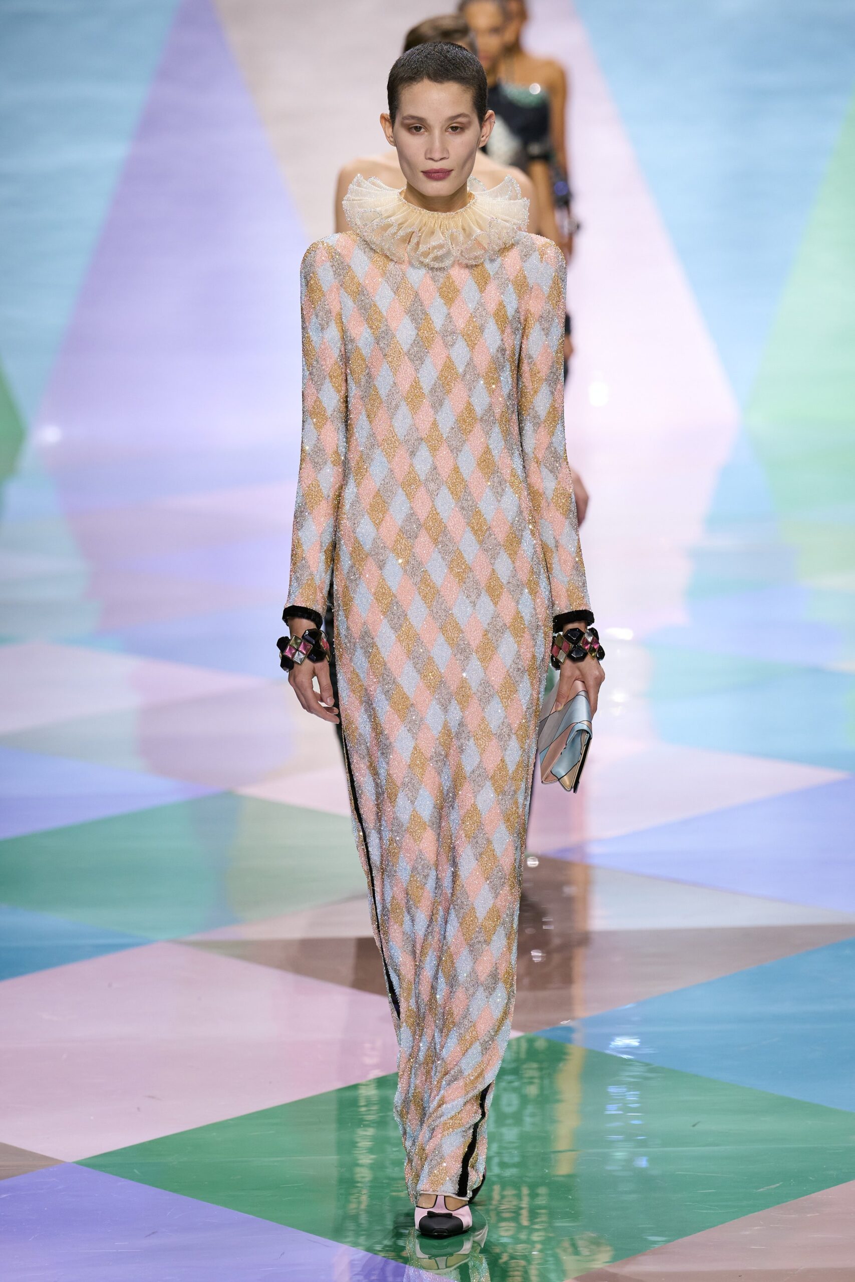 fitted printed silk gown
