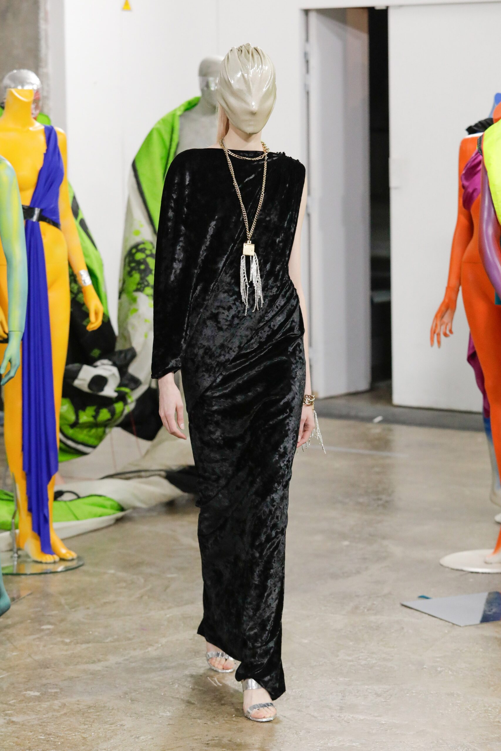 black velvet off-shoulder gown