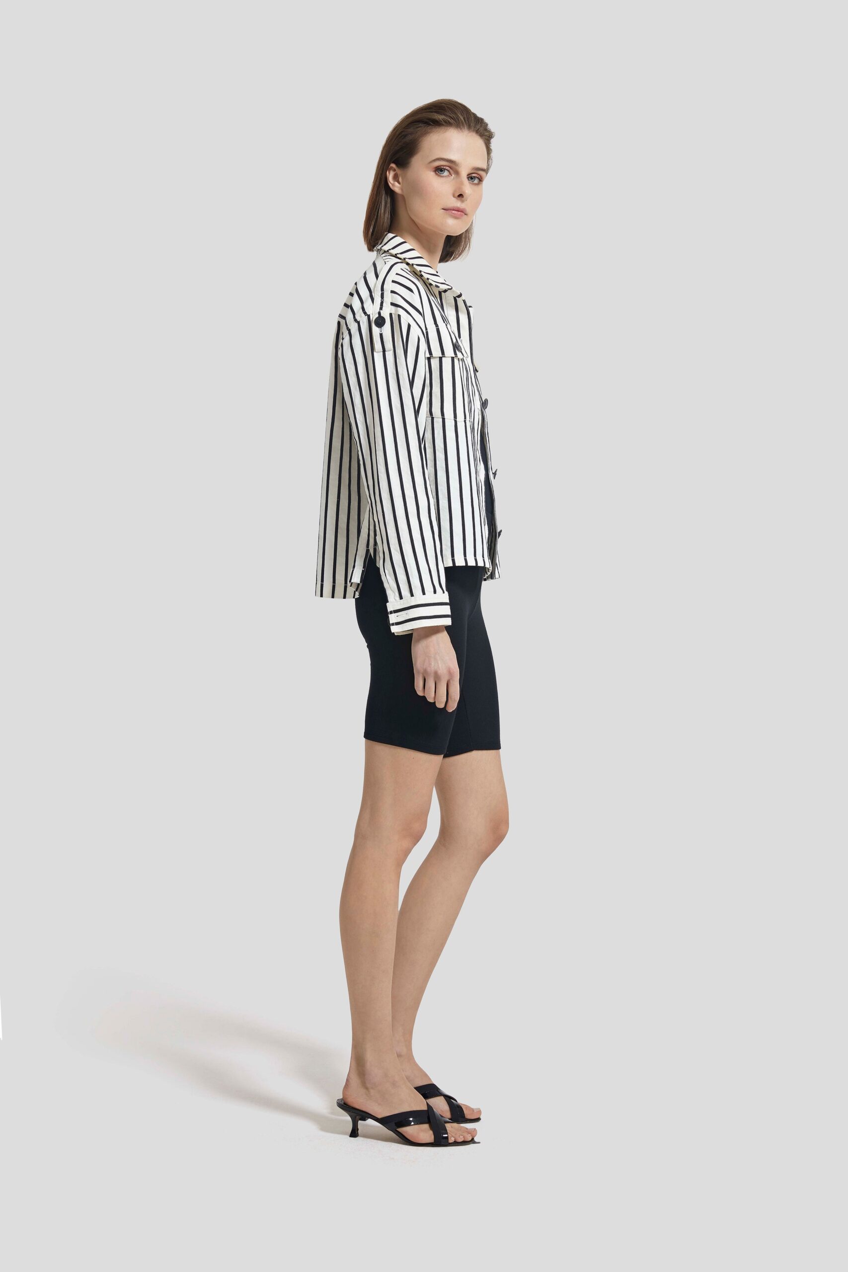 striped jacket with black shorts