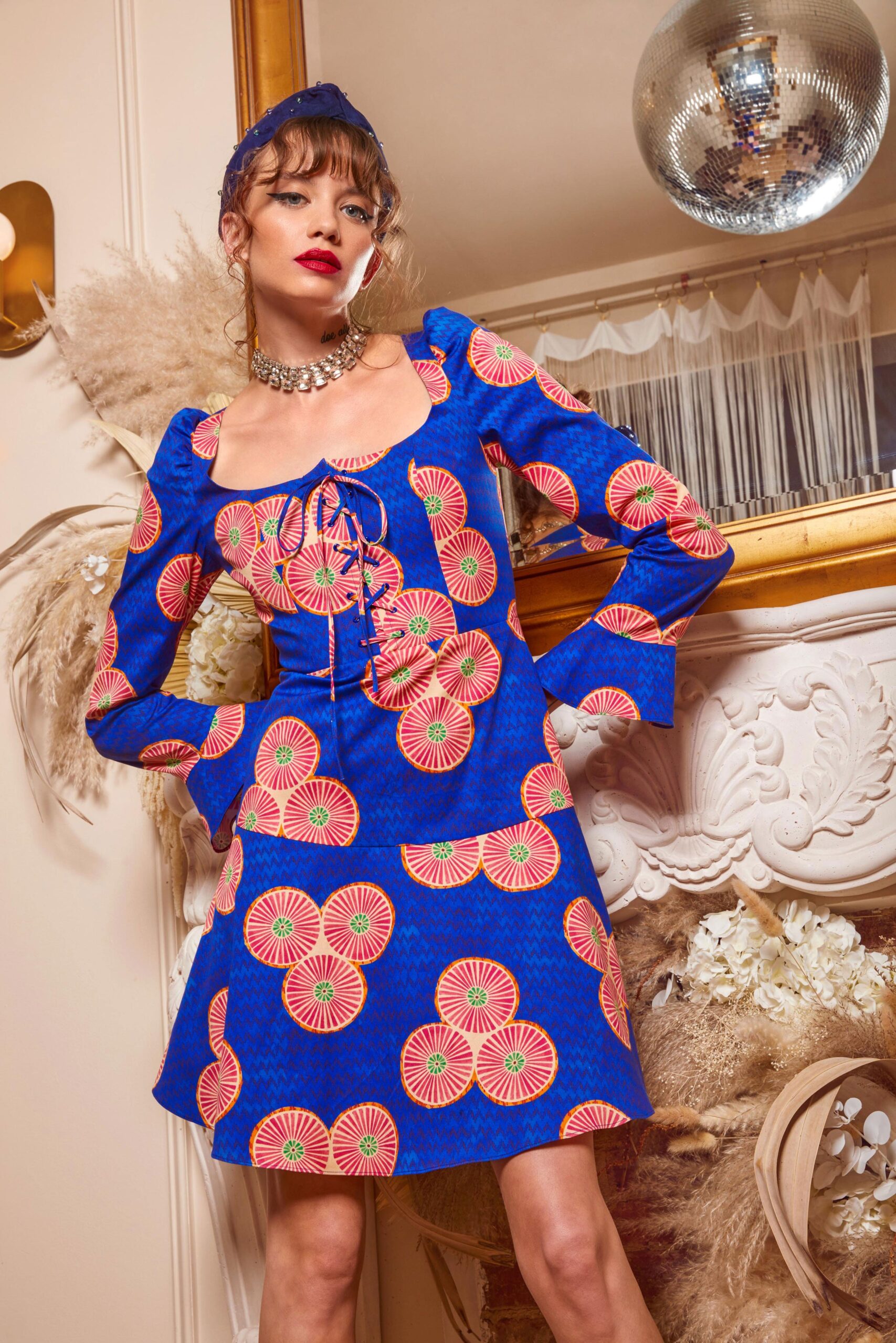 blue printed short dress