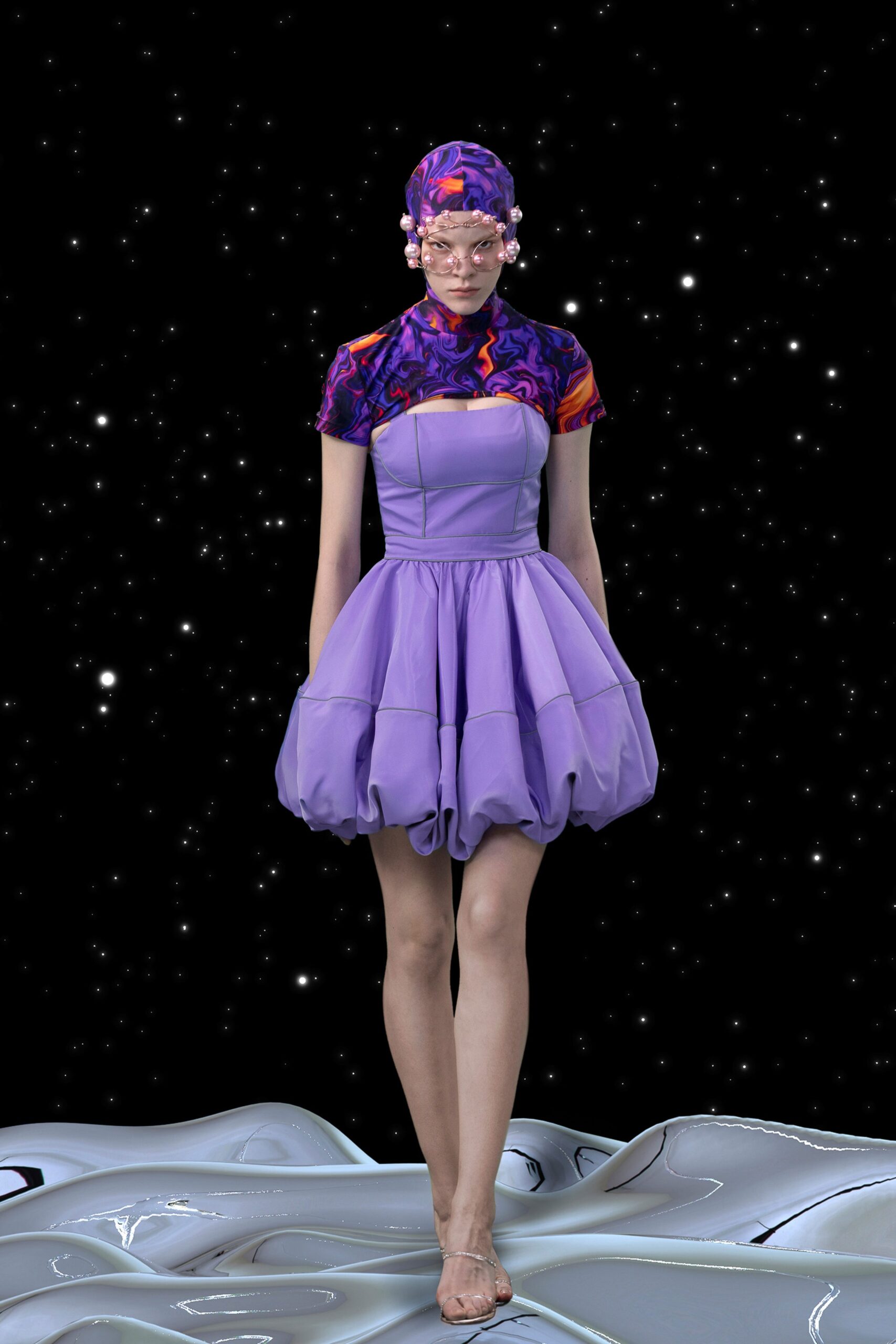 fitted purple pleated mini dress