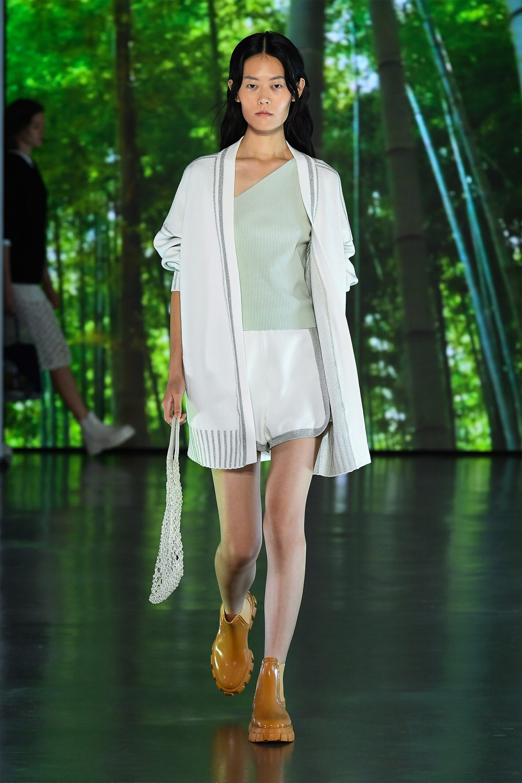 green cotton sleeveless v-neck relaxed blouse