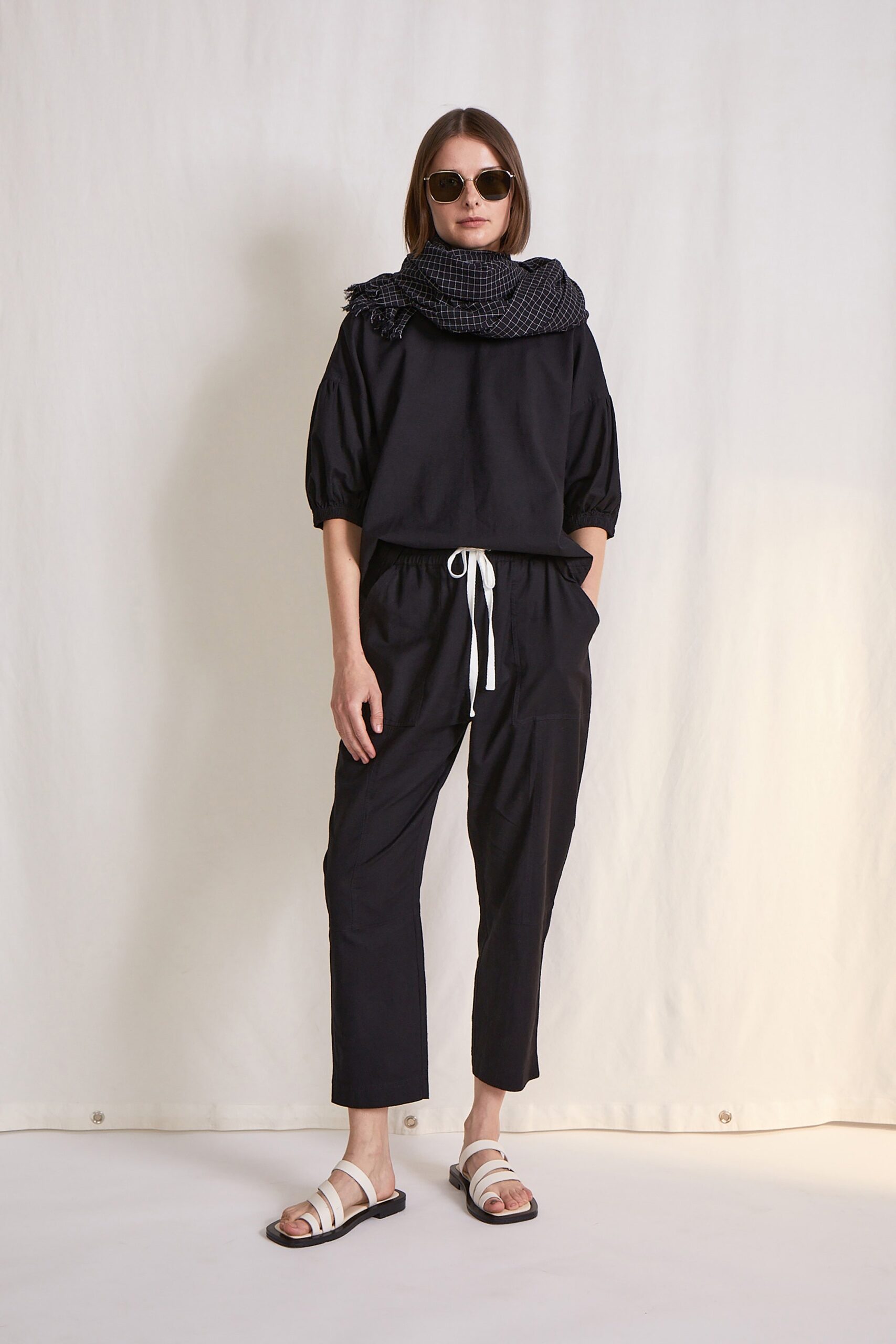 black relaxed cotton top and pants