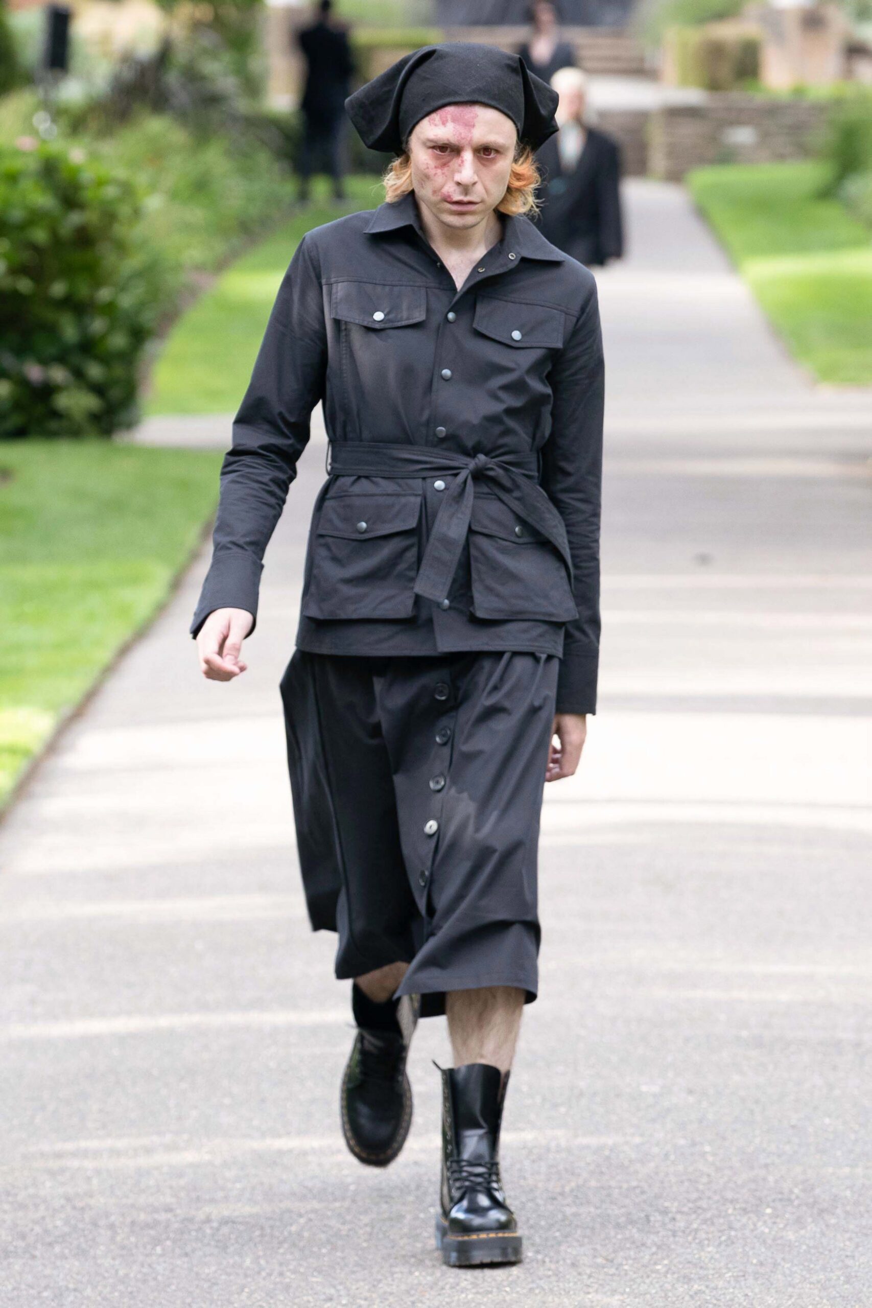 black fitted jacket and skirt