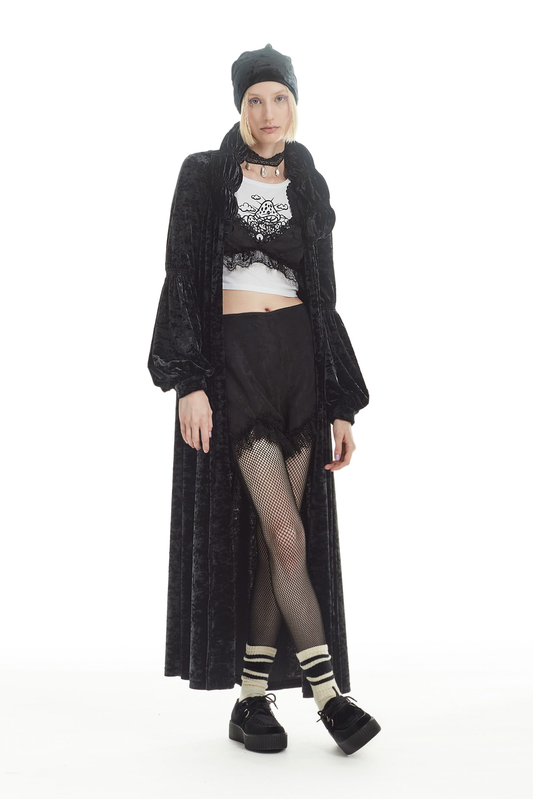 black velvet coat with fitted top